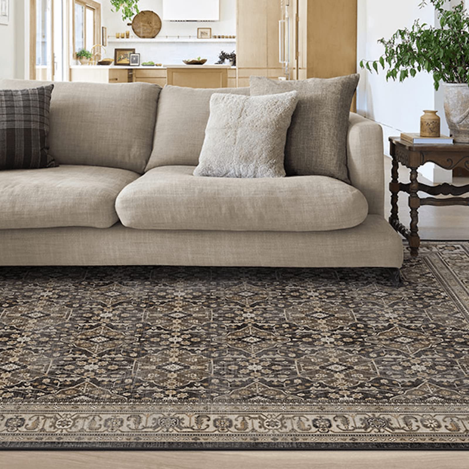 Ruggable Washable 6x9 Area Rug - Alessia Dark Wood Pattern | Premium Non-Slip Living Room, Bedroom & Kitchen Rug with Gripper Pad | Perfect for Home, Office & Classroom Decor