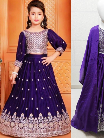 Kids Wedding Purple Lehenga Choli Set - Traditional Indian Bridal Outfit for Girls - Perfect for Weddings, Festivals & Special Occasions