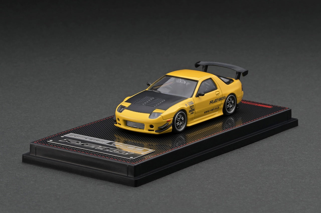 1/64 Scale Mazda RX-7 FC3S RE Amemiya Yellow Diecast Model Car - Collectible Toy for Display, Racing Enthusiasts & Japanese Car Fans
