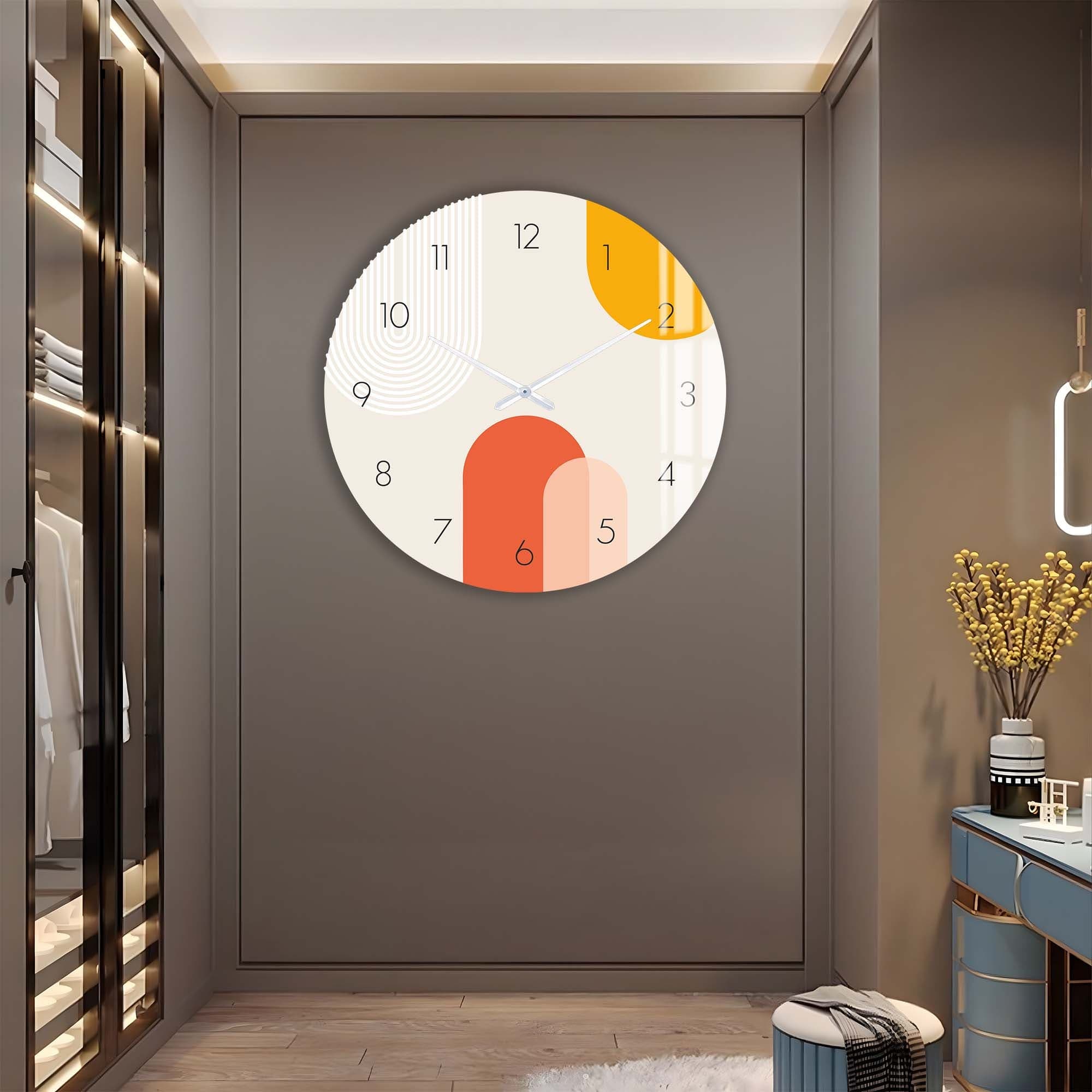 Stylish Beige Puffy Glass Wall Clock - Modern Home & Office Decor - Perfect for Living Room, Bedroom, Kitchen, and Workspace
