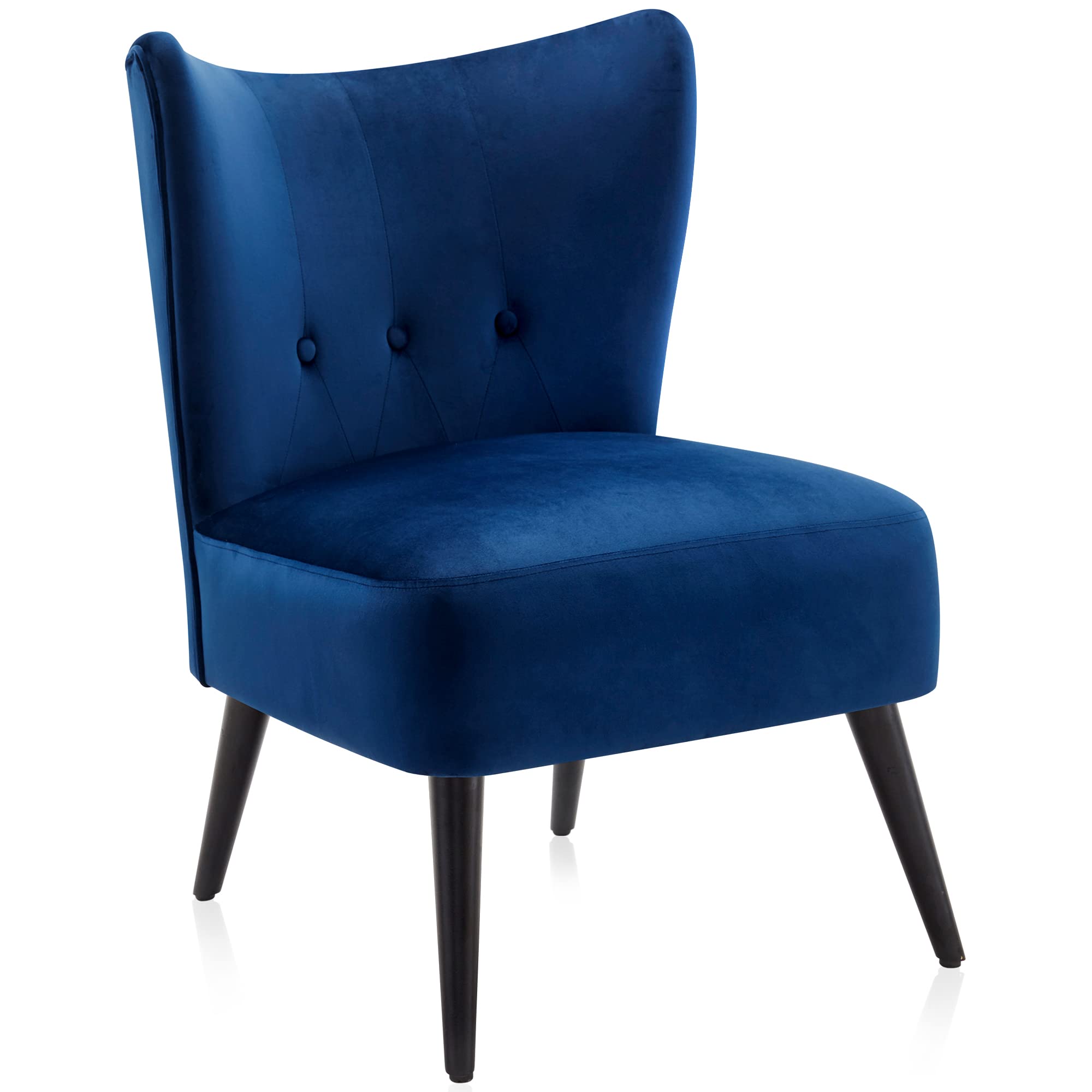 BELLEZE Modern Velvet Accent Chair - Wingback Upholstered Reading Chair with Solid Wood Legs, Tufted Button Armless Corner Chair for Living Room, Bedroom, Office - Sheila (Blue) | Perfect for Small Spaces, Reading Nooks & Cozy Home Decor