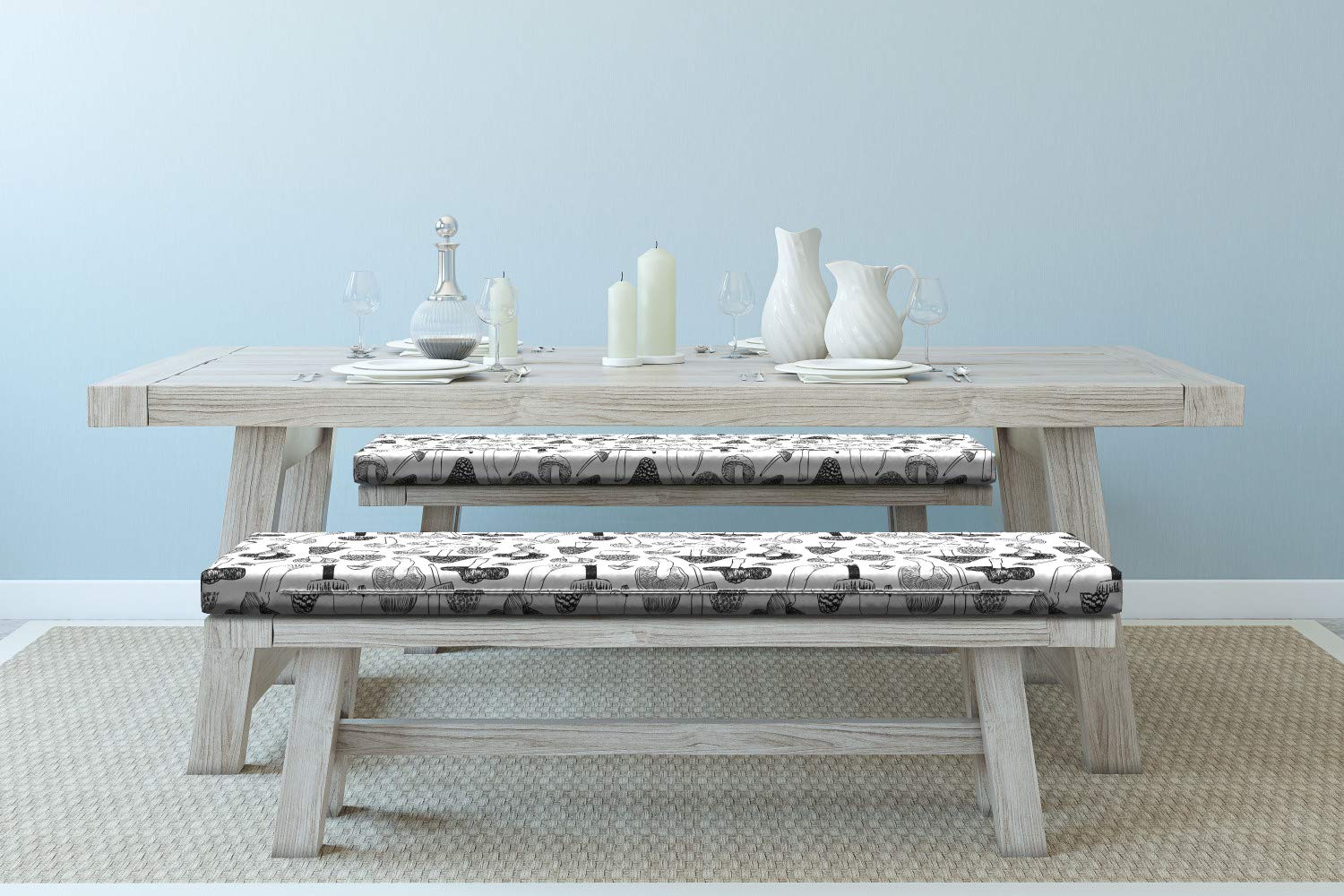 Ambesonne Mushroom Bench Cushion Set of 2 - Sketchy Drawing Repetitive Design on Plain Backdrop - Standard Size Foam Pad & Decorative Cover - Charcoal Grey & White - Perfect for Living Room, Patio or Garden Decor