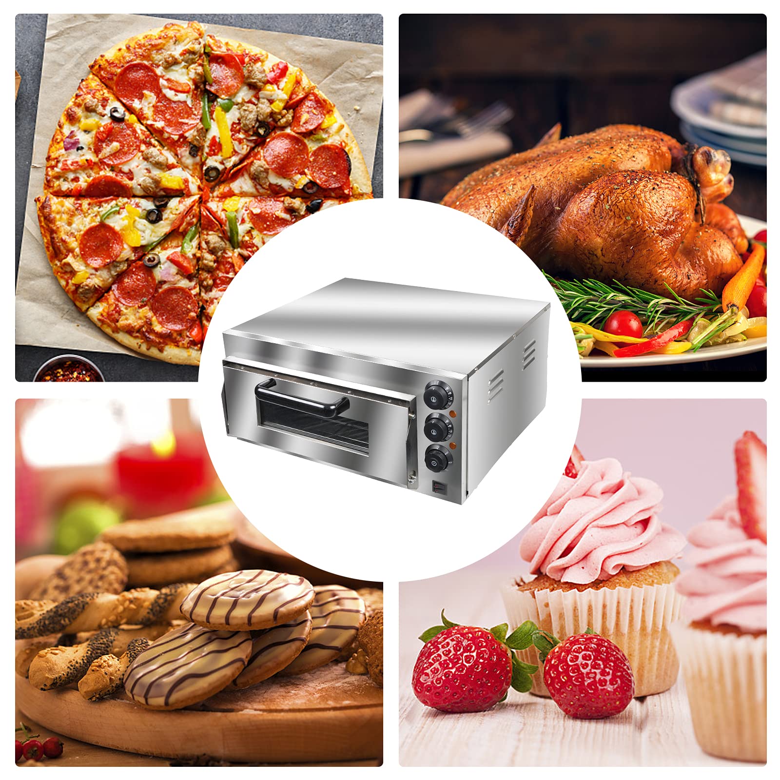 Commercial Electric Pizza Oven 16 Inch - 1400W Countertop Pizza Maker with 20L Capacity, Stainless Steel Single Deck Toaster & Broiler for Restaurant, Home & Bakery - Perfect for Pizzas, Snacks, Baking & Broiling