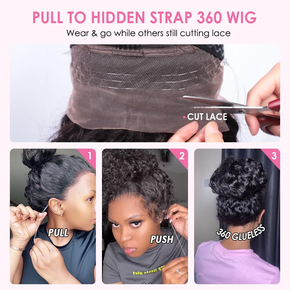 360 Glueless Human Hair Wig with Hidden Strap - Pre Plucked, Pre Bleached, 180% Density Wet & Wavy HD Full Lace Front Wig (26 Inch) - Perfect for Daily Wear, Cosplay, and Special Occasions