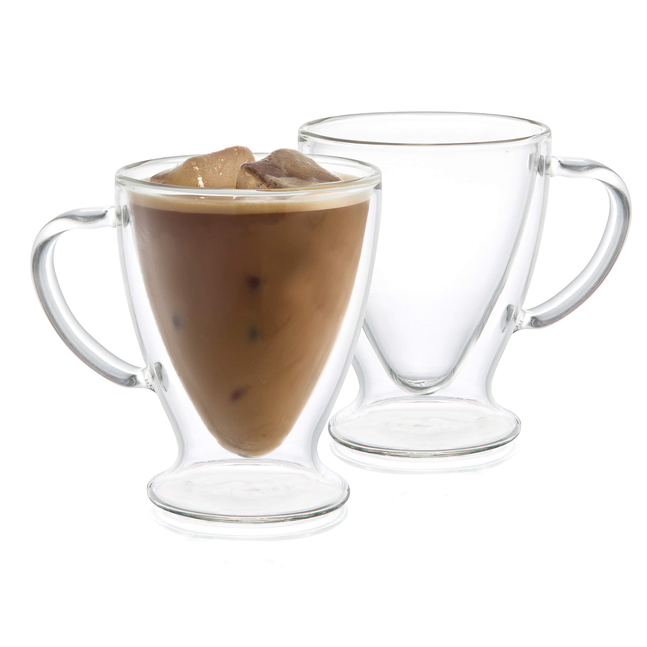 JoyJolt Declan Irish Double Wall Insulated Glass Coffee Cups - 10oz (Set of 2) - Shatterproof & Heat Resistant for Hot & Cold Beverages - Perfect for Coffee, Tea, Espresso & Iced Drinks at Home or Office
