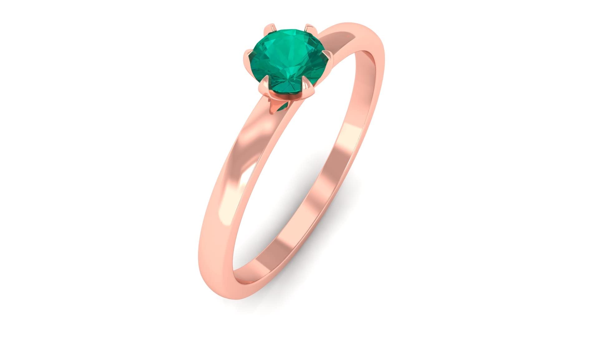 4mm Round Cut Emerald Solitaire Ring in 14K Solid Gold - May Birthstone Jewelry for Women, Elegant Green Gemstone Engagement Ring, Perfect for Weddings, Anniversaries & Special Occasions