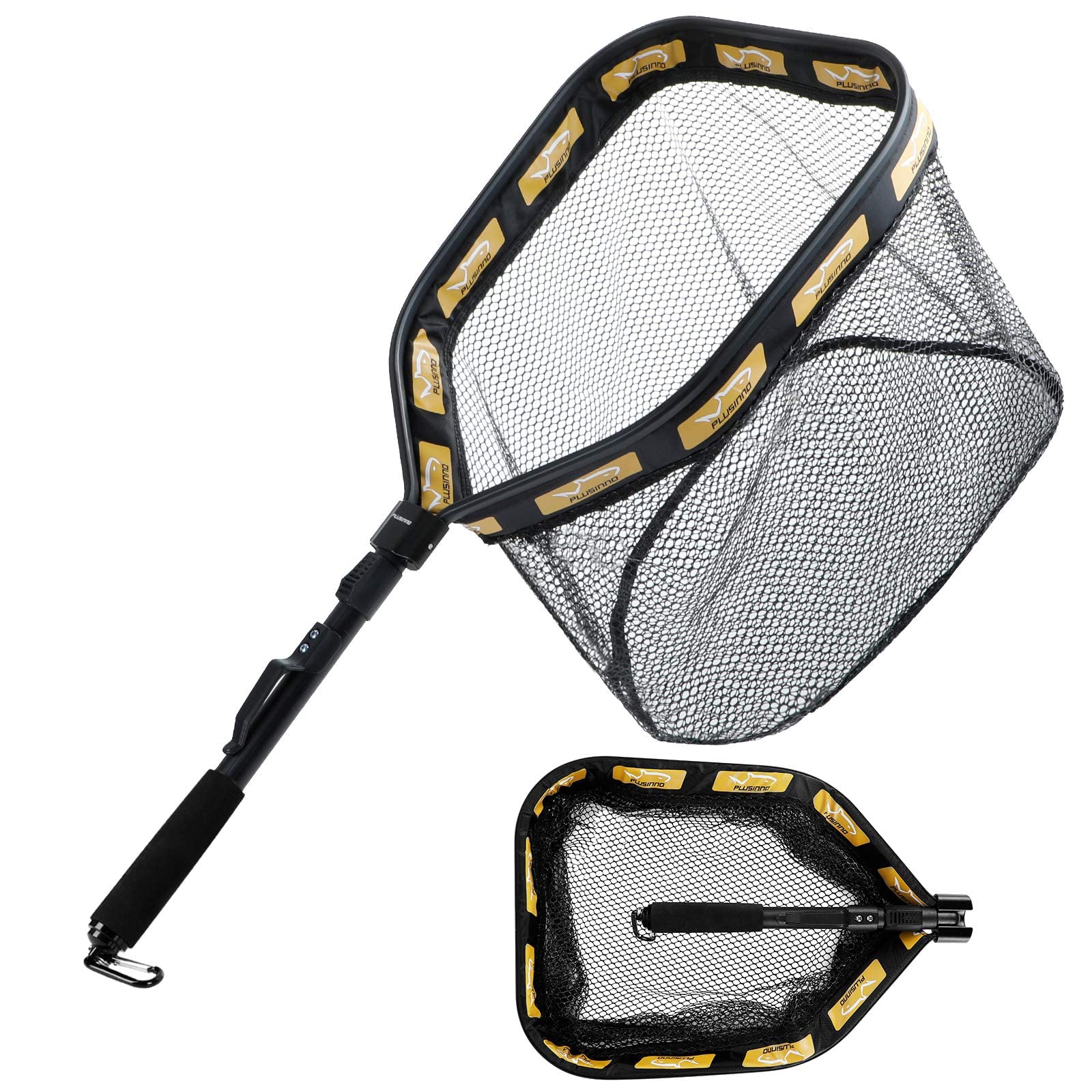 **PLUSINNO Carbon Fiber Telescopic Fishing Rod and Reel Combo with Floating Net - Ideal for Steelhead, Salmon, Fly, Kayak, Catfish, Bass, and Trout Fishing - Perfect for Freshwater and Saltwater Angling Adventures**