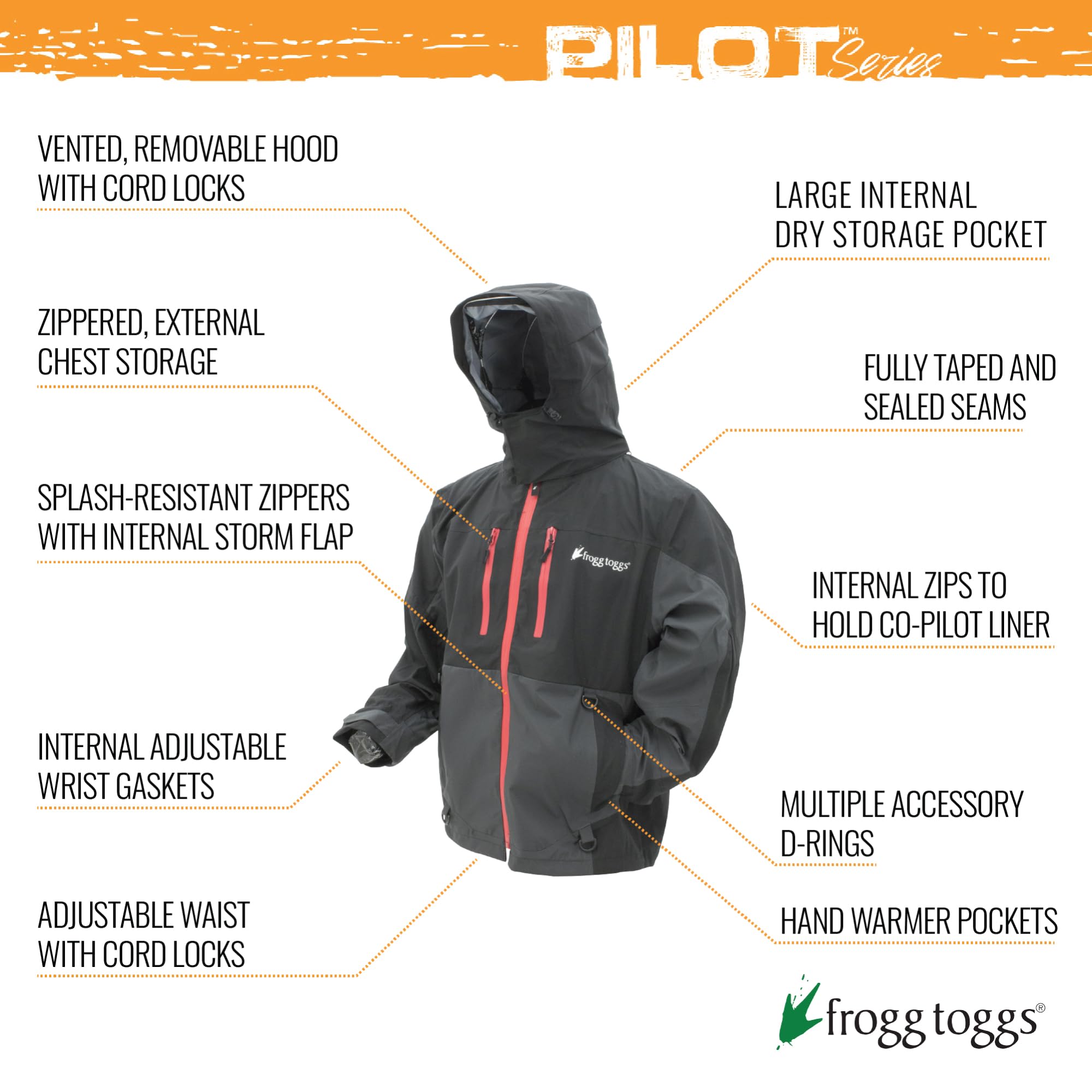 FROGG TOGGS Men's Pilot II Waterproof Rain Jacket - Lightweight Outdoor Jacket for Hiking, Fishing & Camping - Compatible with Co-Pilot Puff Jacket & Vest Liners