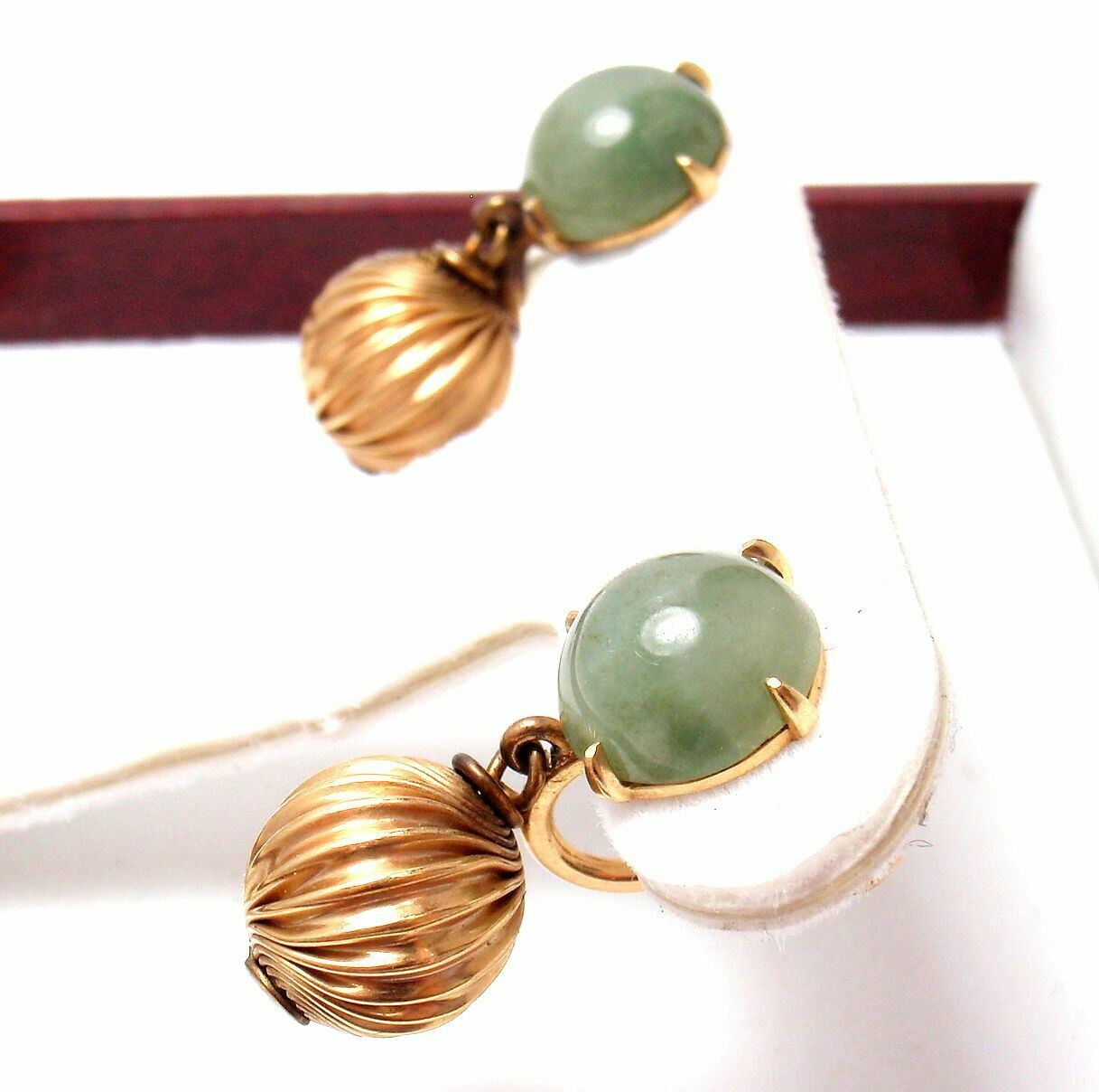 Vintage 14k Yellow Gold Green Jade Screw Back Earrings - Elegant Estate Jewelry for Women, Perfect for Weddings, Parties & Special Occasions
