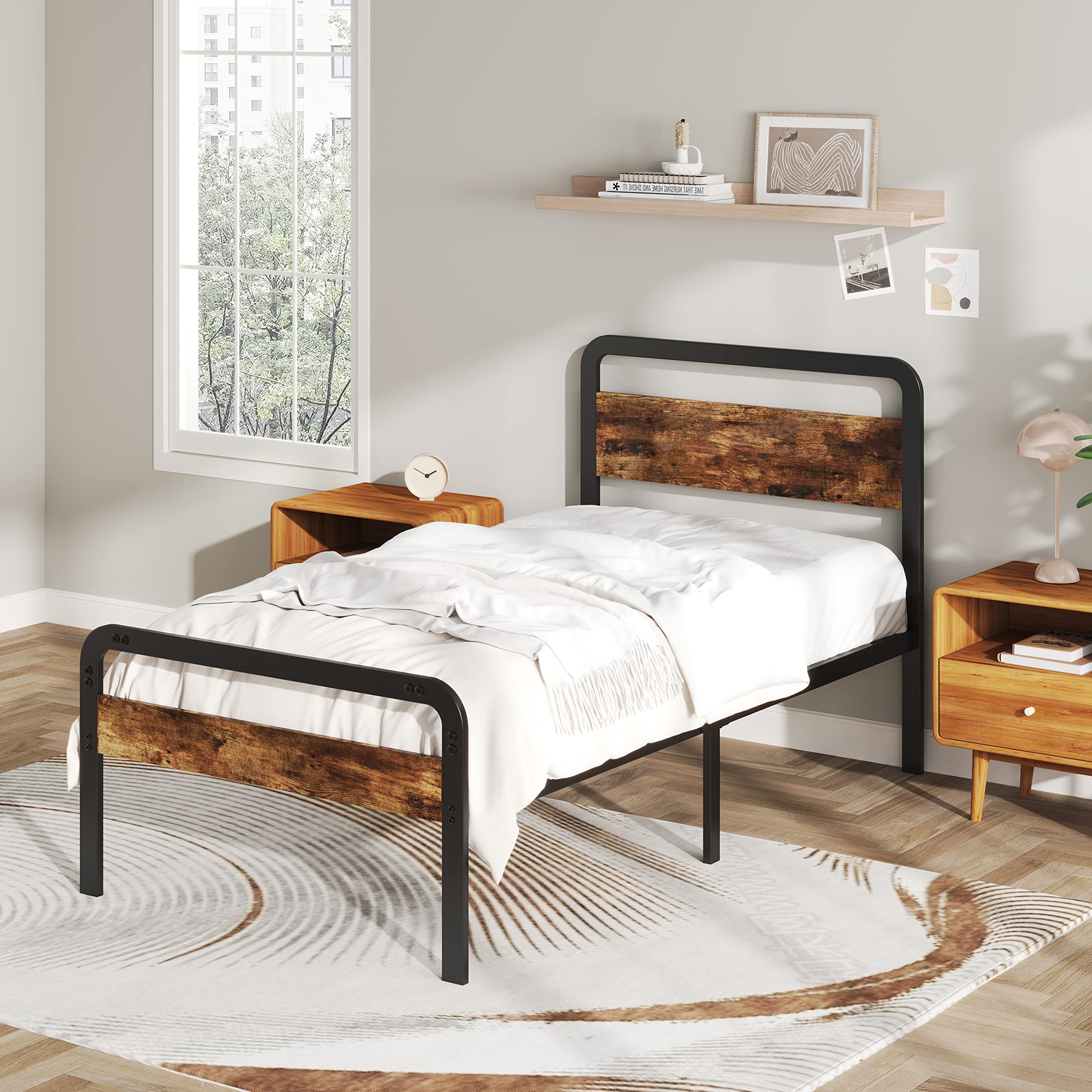 16 Inch Twin XL Bed Frame with Wood Headboard & Footboard - Sturdy Platform Bed Frame for Kids/Teens, No Box Spring Needed, Heavy Duty Slats, Easy Assembly - Perfect for Dorm Rooms, Guest Rooms & Small Spaces