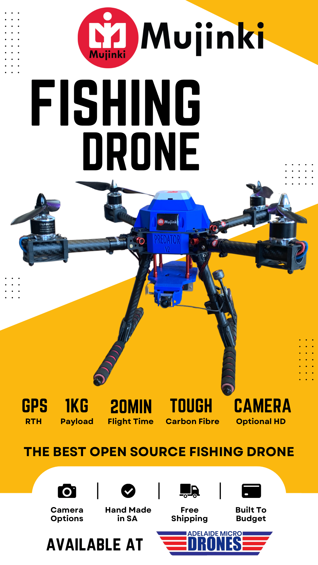 **Mujinki MPD Predator V2 DJI HD Fishing Drone Pro Edition RTF Kit – DJI Digital HD FPV Drone for Fishing & Aerial Photography – Perfect for Saltwater Fishing, Lake Fishing & Outdoor Adventures**