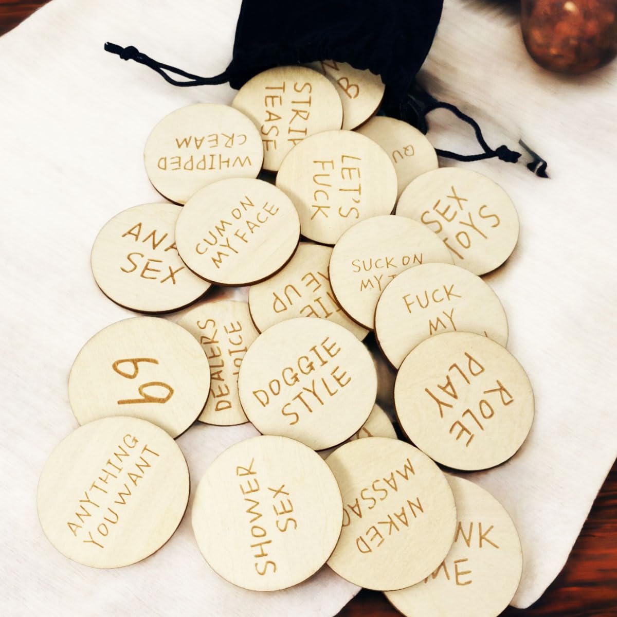20Pcs Funny Wooden Couples Tokens - Romantic Date Night & Anniversary Gift Set for Valentine's Day, Wedding, and Relationship Games | Fun Sex & Activity Tokens for Couples (Pack 1, Round) | Perfect for Date Nights, Anniversaries, and Romantic Surprises