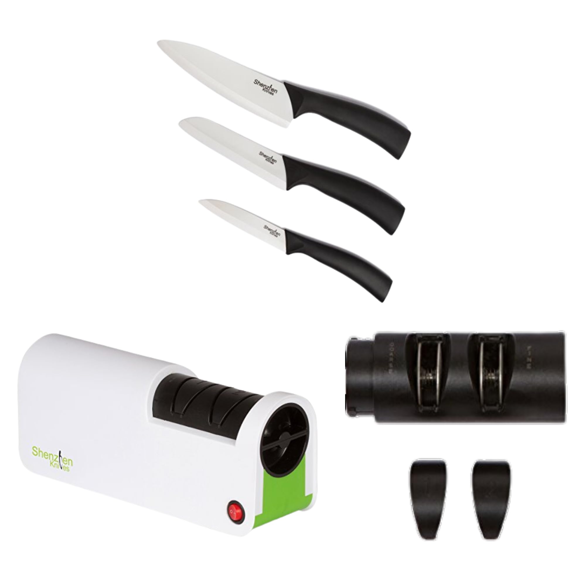 Premium White Ceramic Knife Set - 3-Piece Kitchen Knives with Electric Diamond Knife Sharpener & Replacement Cartridges (3-Pack Bundle) | Ultra Sharp Blades for Slicing, Dicing & Food Prep | Perfect for Home Chefs & Professional Kitchens