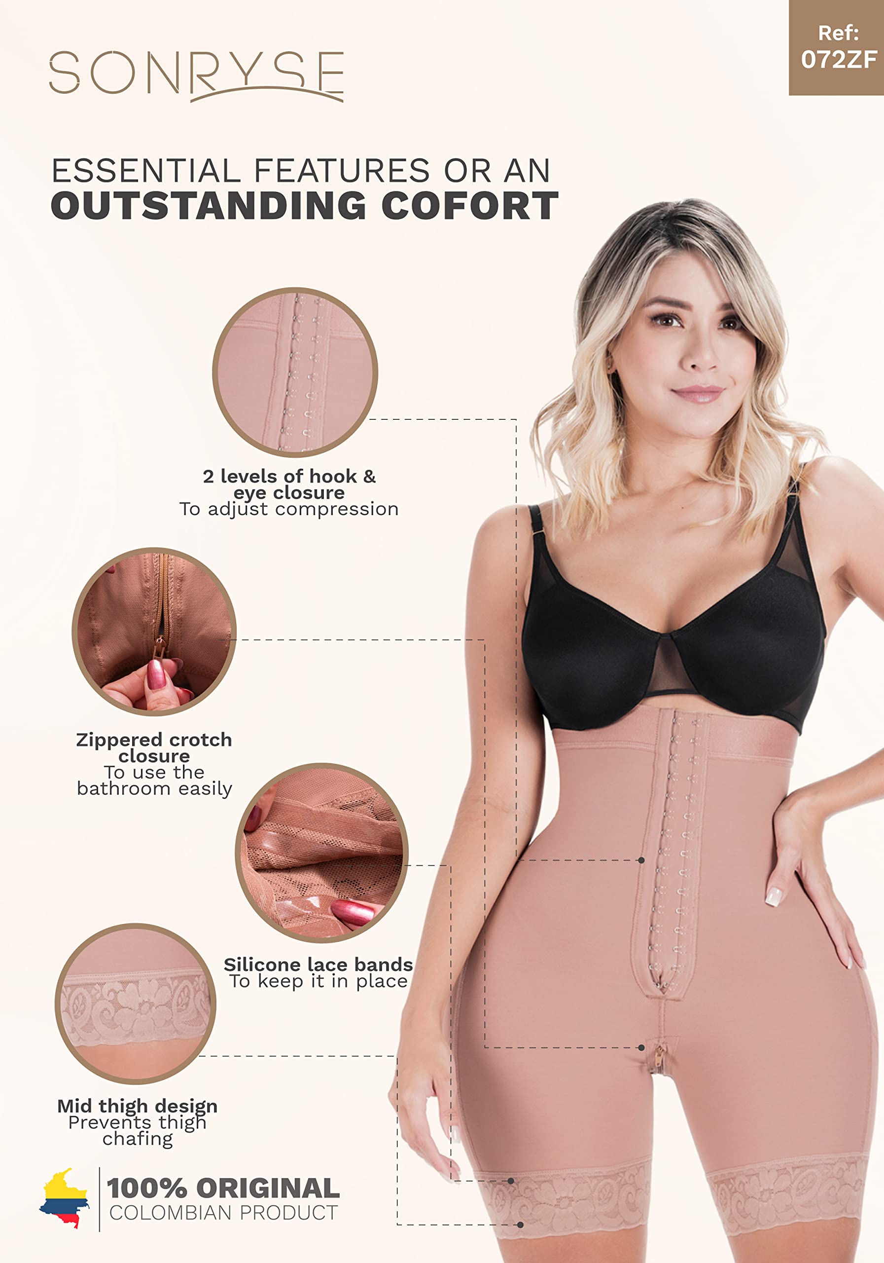 Sonryse High Waisted Butt Lifting Shaper Shorts for Women - Colombian Shapewear Fajas - Tummy Control & Body Shaping Underwear for Workout, Daily Wear & Special Occasions
