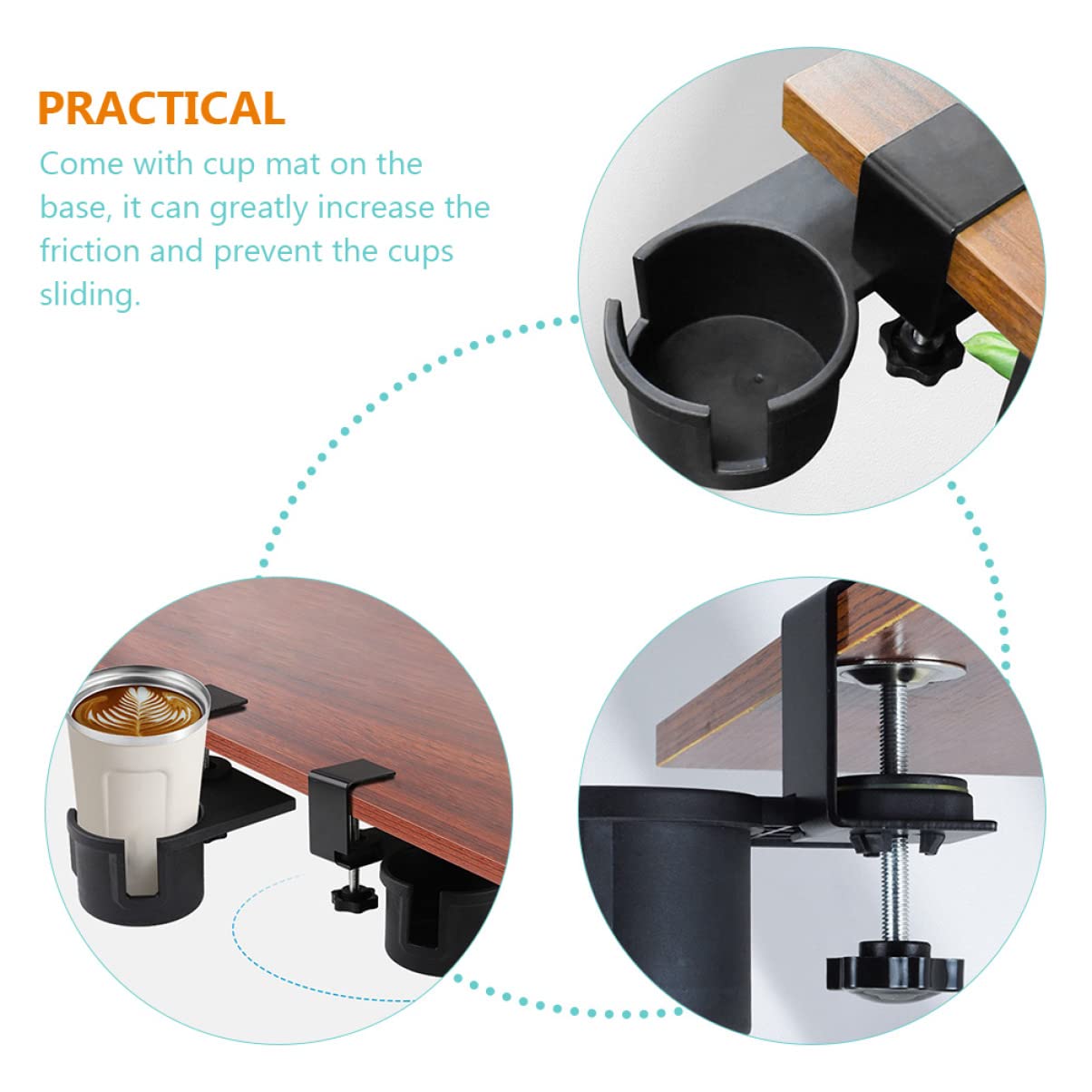 4-Pack Clip-On Cup Holders for Desk & Sofa - Universal Desk Side Bottle Holder, Couch Cup Clip, Computer Desk Drink Clamp - Perfect for Office, Gaming, Study & Home Use