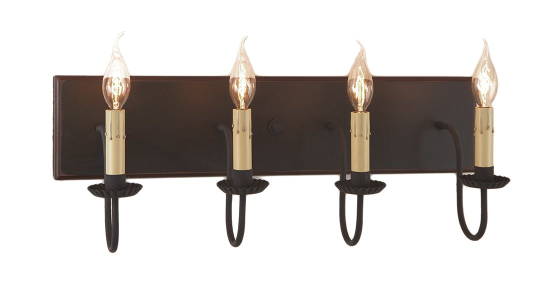 Irvin's Country Tinware Four Arm Vanity Light - Sturbridge Black with Red Finish - Farmhouse Bathroom Lighting for Rustic Home Decor