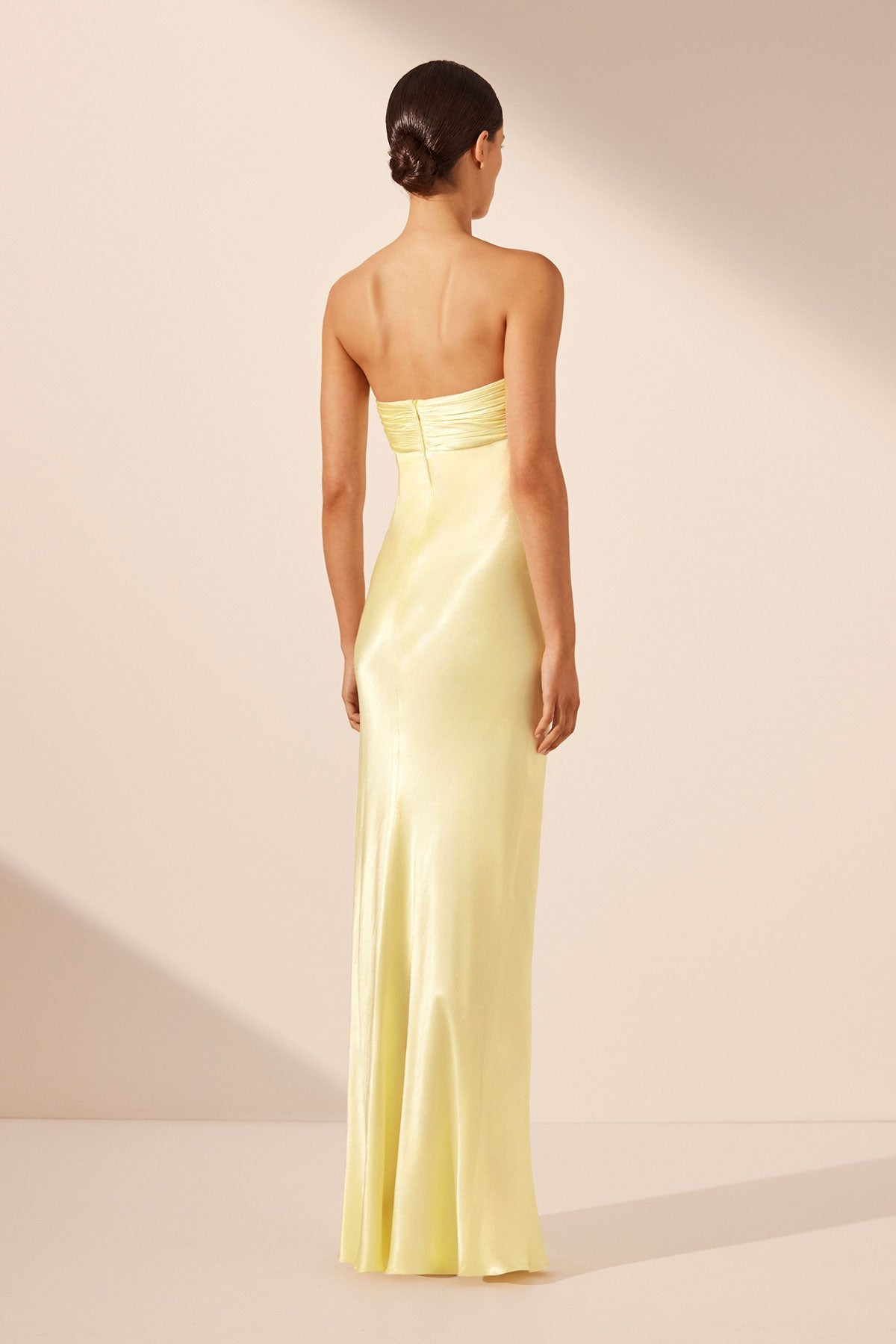 LA LUNE Strapless Ruched Bodice Maxi Dress - Lemon Yellow Summer Beach Wedding Guest Dress for Women | Perfect for Tropical Vacations, Pool Parties & Formal Events