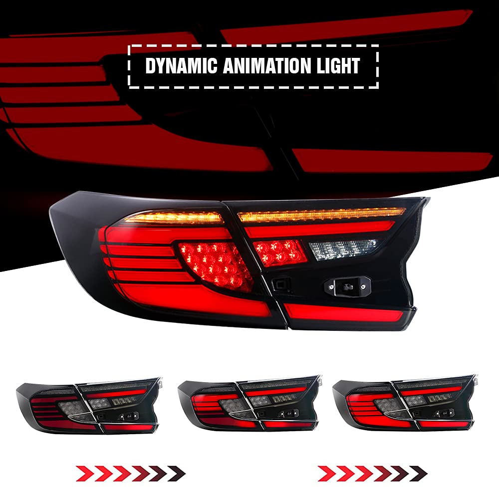 2018-2022 Honda Accord 10th Gen LED Taillights - Sequential Turn Signal Angel Wing Tail Light Assembly Replacement for EX/EX-L/LX/Sport/Touring/Hybrid Models | Enhanced Safety & Custom Style | Perfect for Night Driving & Car Modifications