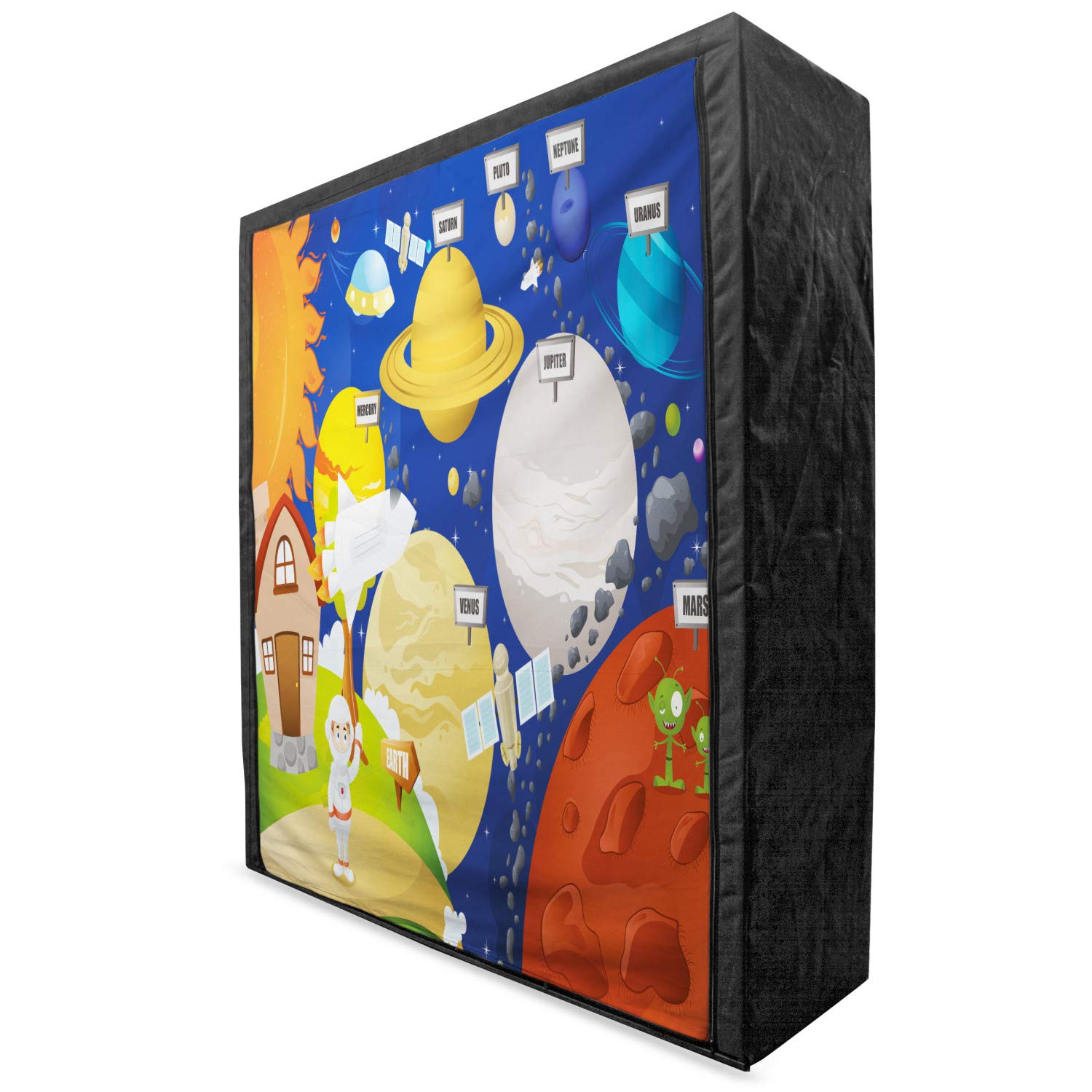 Ambesonne Science Themed Portable Fabric Wardrobe - Space Adventure with Planets & Astronauts, 59