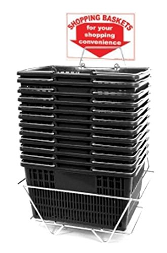 12-Pack Black Plastic Hangers with Shopping Basket - Heavy Duty Closet Organizers for Clothes, Wardrobe & Retail Stores | Space Saving & Durable Storage Solution