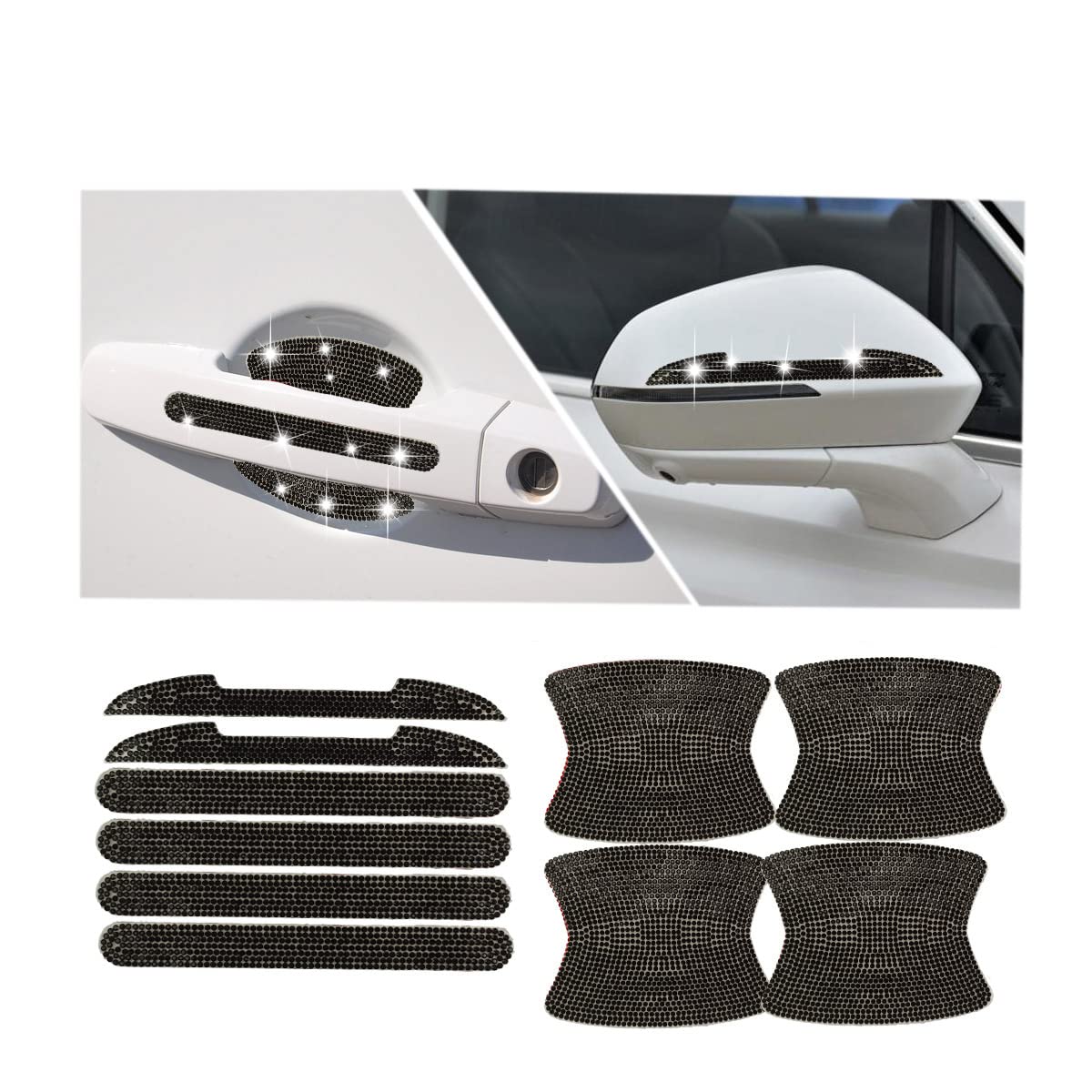 10PCS Bling Car Door Handle Reflective Trim Decals Stickers - Universal Rhinestone Scratch Resistant Protector Cover for Car Accessories (Black) - Enhance Safety & Style for Night Driving & Car Customization
