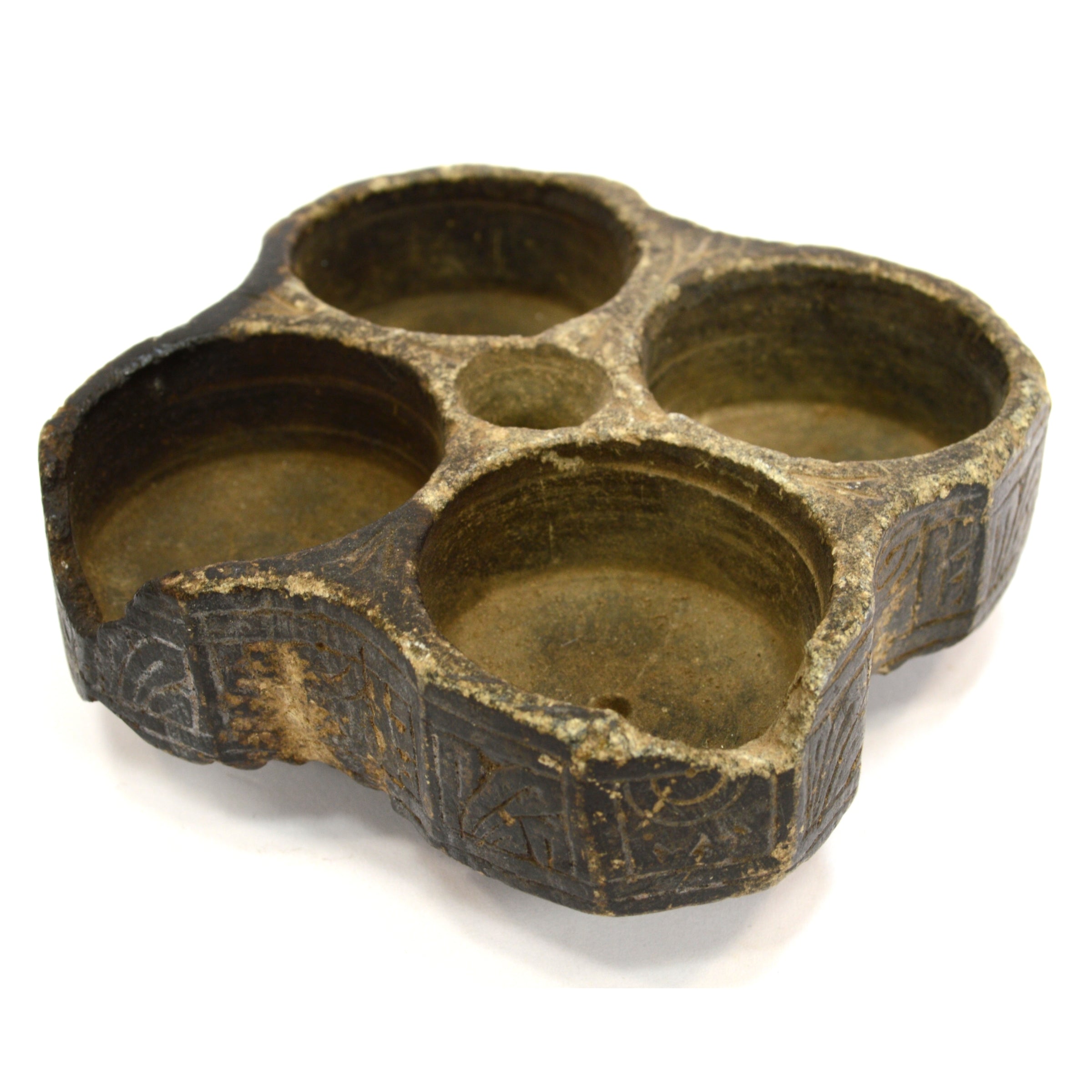 Ancient BACTRIAN STONE VESSEL - Handcrafted Steatite/Chlorite 4-Chamber Bowl with Intricate Incised Designs - Perfect for Home Decor, Museum Display & Ancient Art Collection