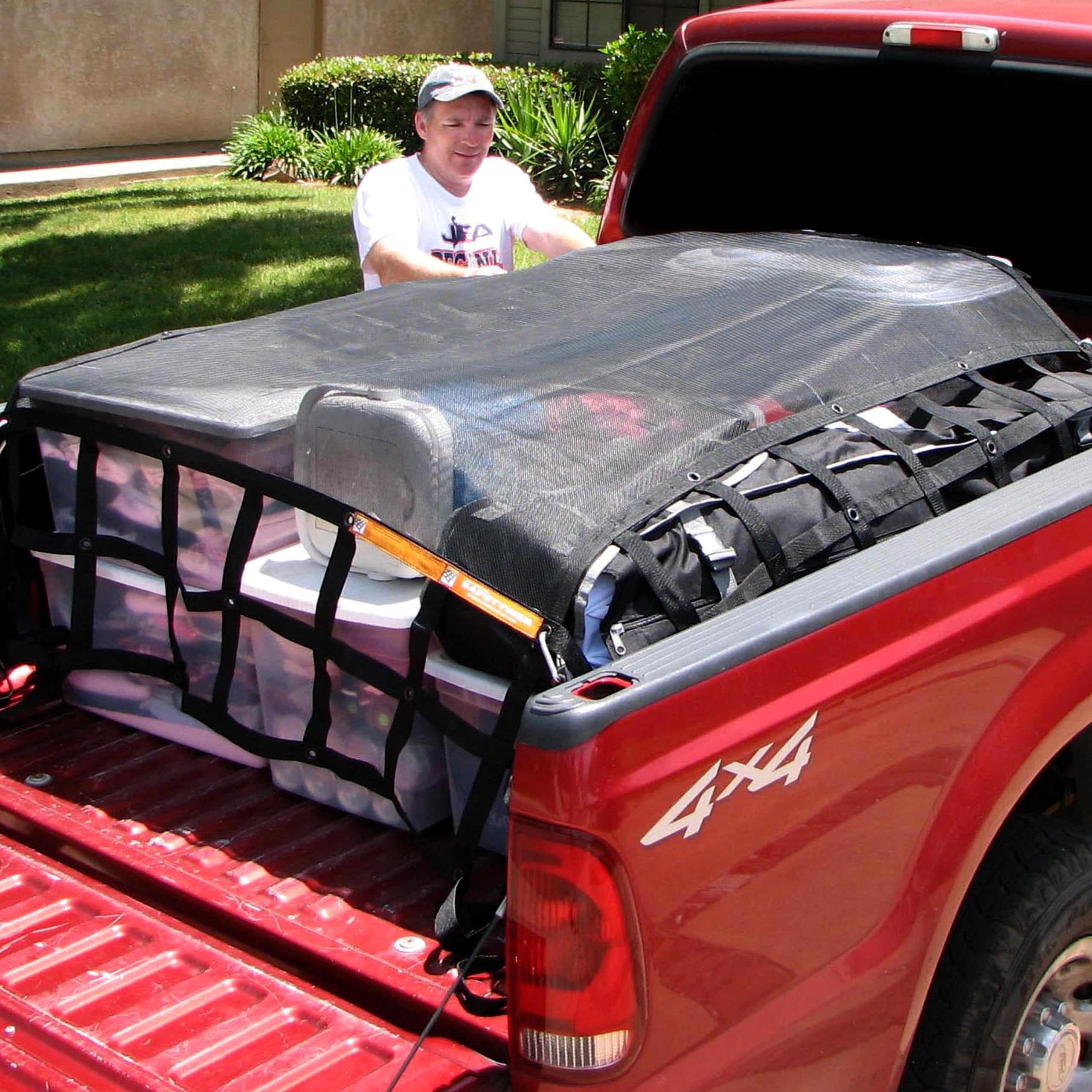 Heavy Duty Adjustable Truck Bed Cargo Net - 4.75' x 6' SafetyWeb Organizer for Pickup Trucks, SUVs & Camping Gear - Secure Tie Down Cover for Outdoor Adventures & Road Trips