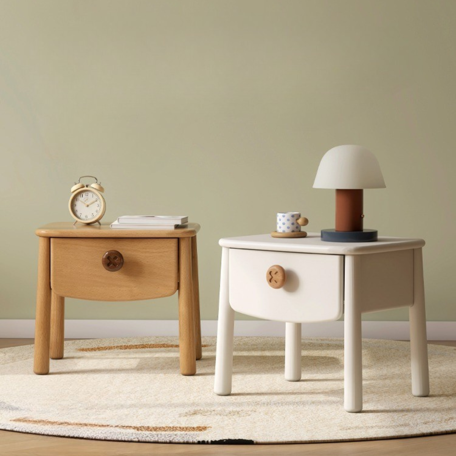 Solid Wood Modern Kids Nightstand - Beech & Rubber Wood Bedside Table for Children's Room - Perfect for Bedrooms, Nurseries, and Dorm Rooms