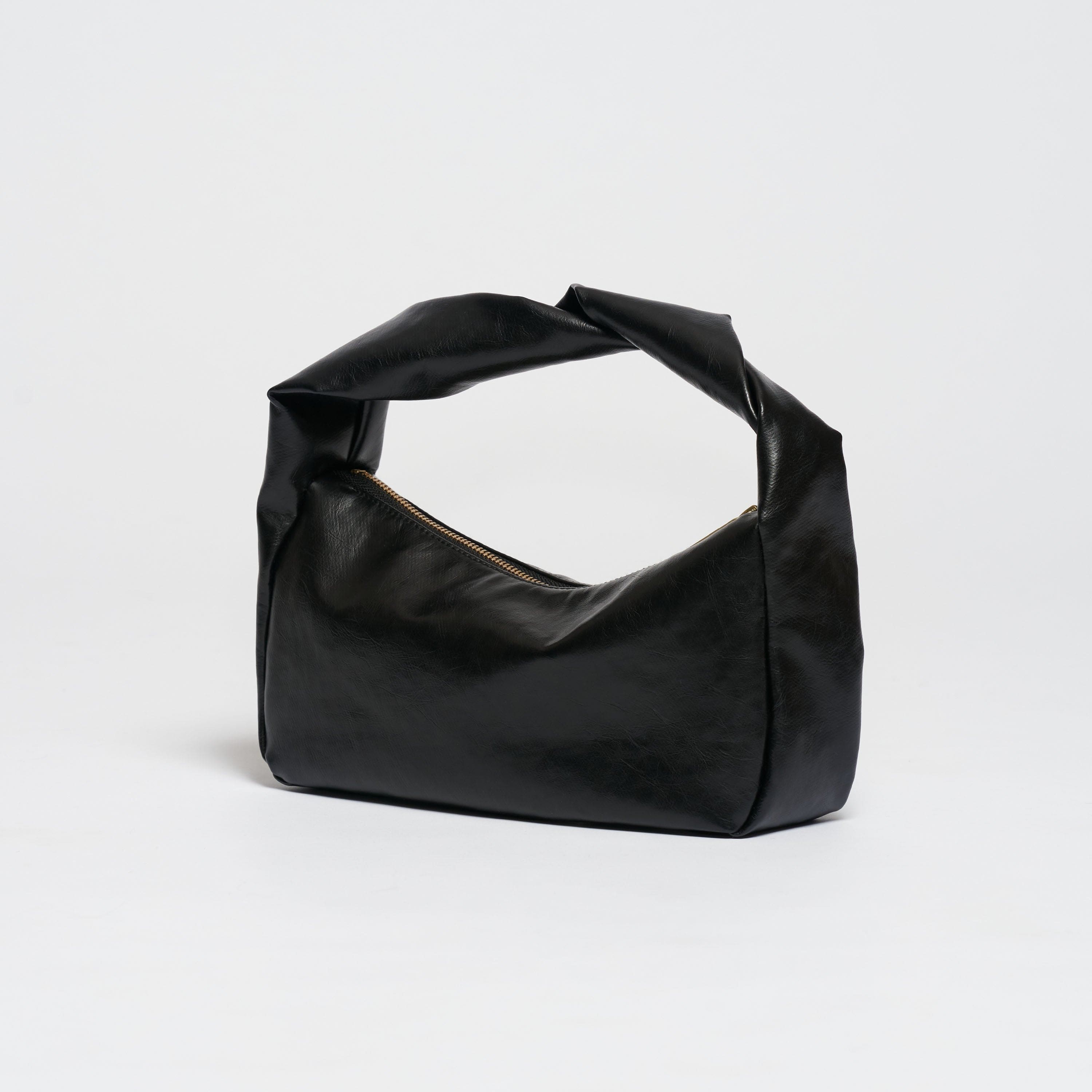 Oleatex Vegan Olive Leather Twist Bag - Night Black | Eco-Friendly Handbag for Women | Perfect for Evening Parties, Date Nights & Casual Outings