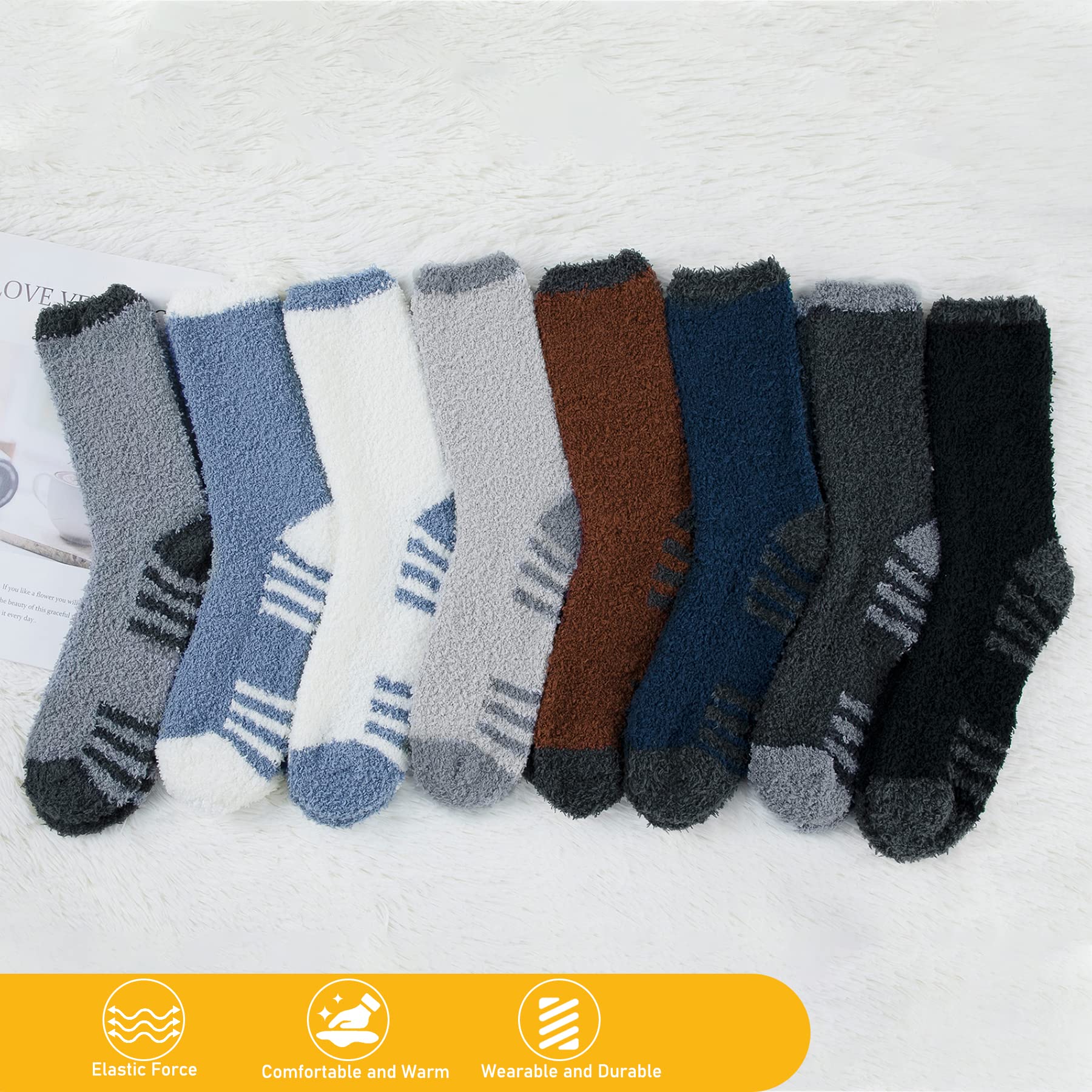 Zando Men's Fuzzy Slippers - Cozy Fluffy Winter Socks, Soft Cabin Stockings, Warm Sleep Boot Socks for Home, Lounge & Indoor Comfort