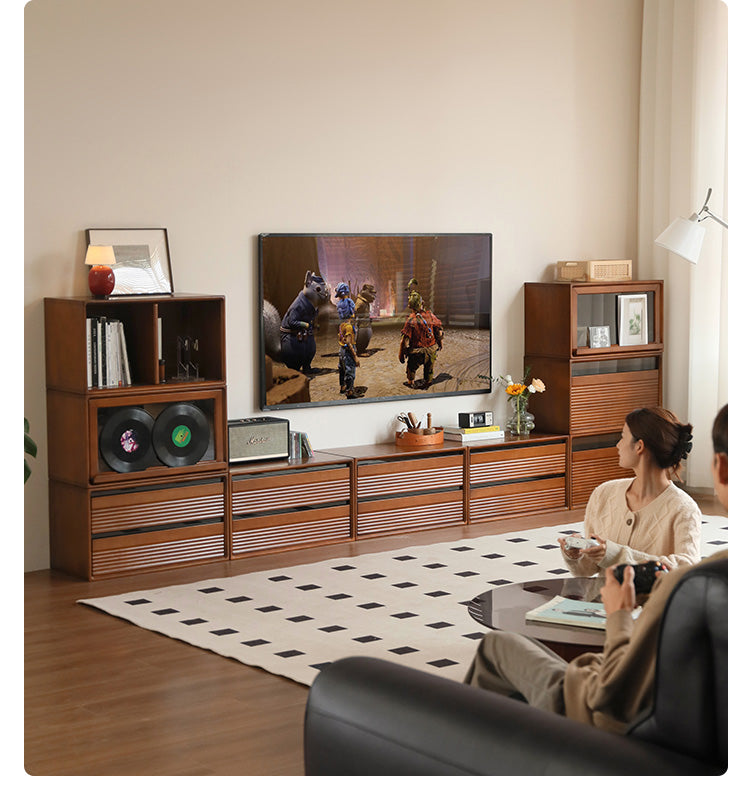Solid Wood Medieval Floor TV Cabinet - Black Walnut, Cherry, Poplar - Perfect for Living Room, Bedroom & Home Theater Setup
