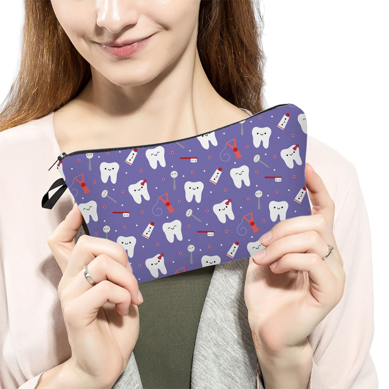 Women's Travel Makeup Bag with Teeth Pattern Print - Small Cosmetic Pouch for Toiletries & Accessories - Perfect Gift for Women (Model: hz4549) - Ideal for Travel, Gym, Beach & Everyday Use