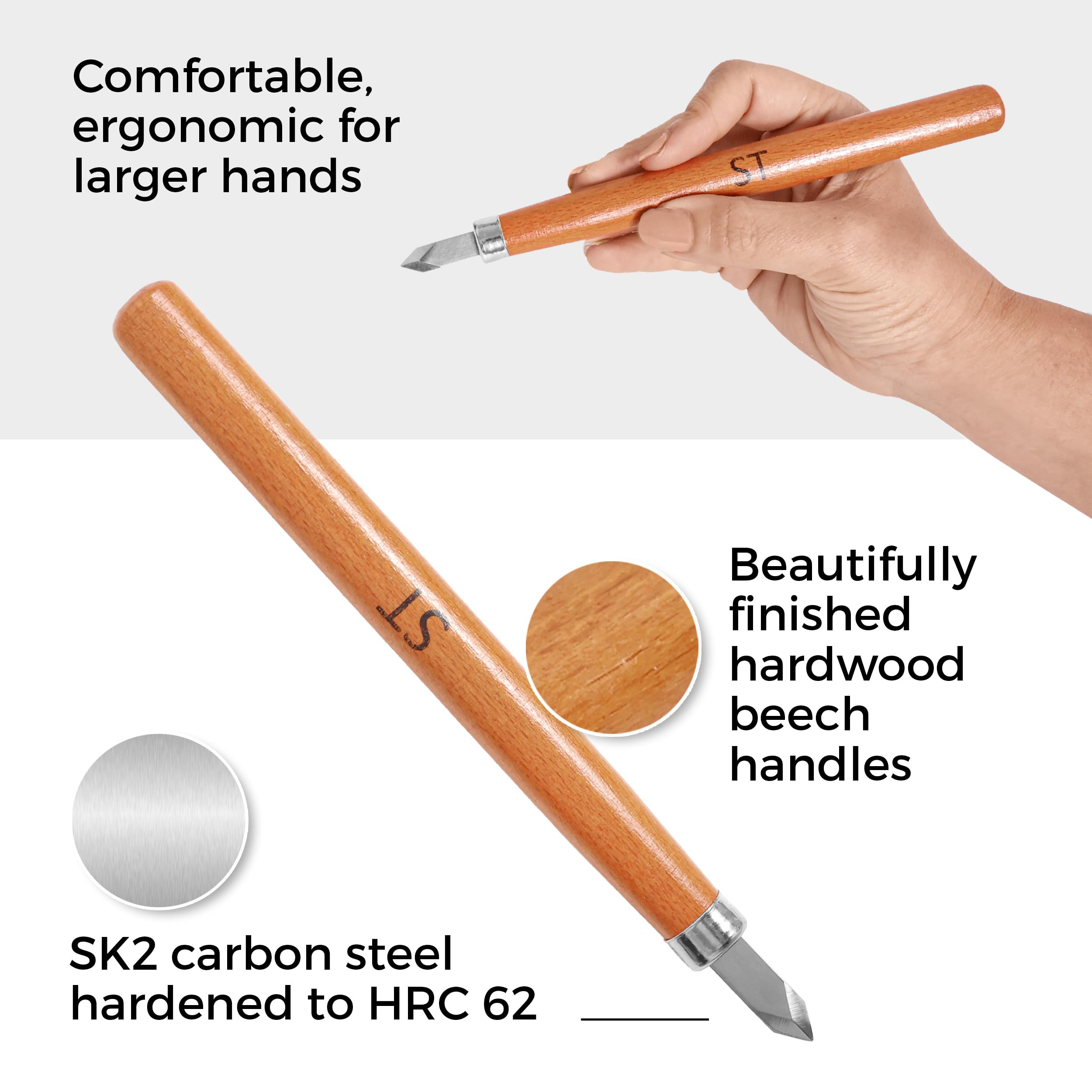 15pc Wood Carving Kit with Sharp Knives & Chisels for DIY Crafts - Beginner-Friendly Woodworking Tools