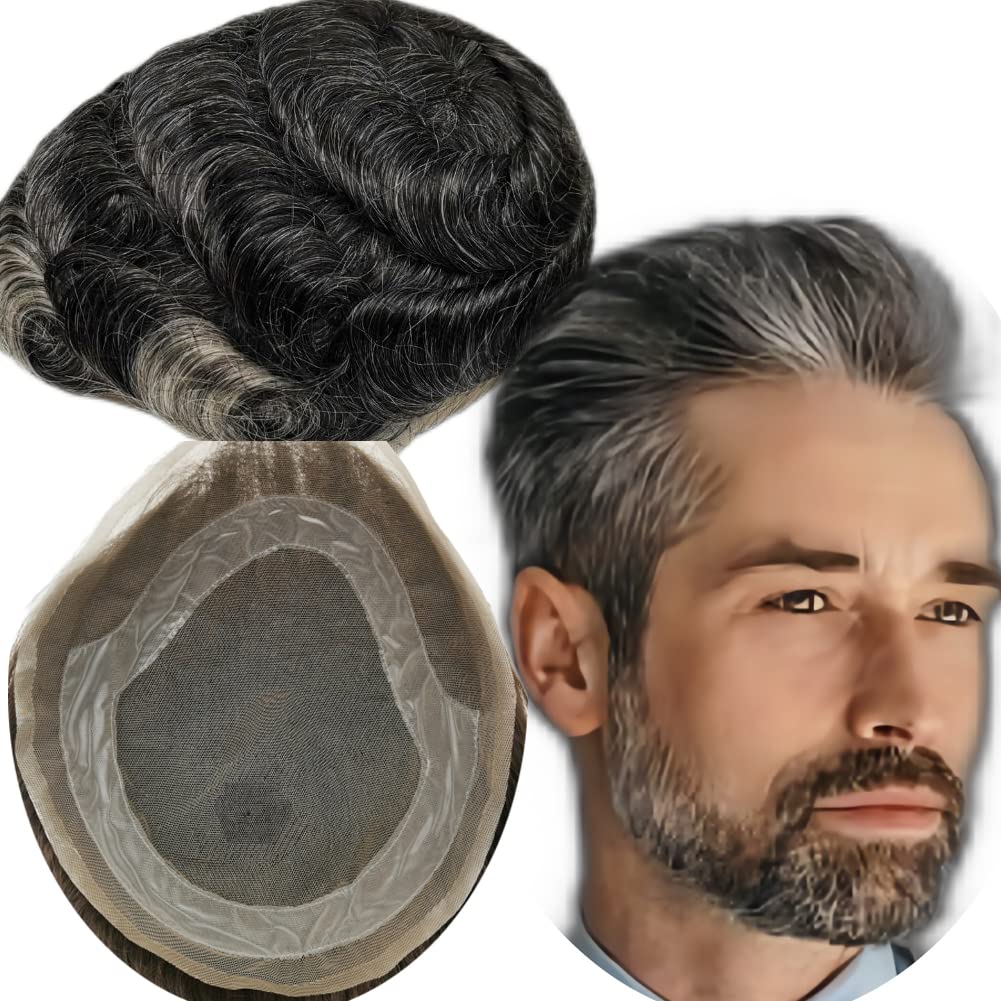 Yanahair 100% European Real Human Hair Toupee for Men - Lace Hair Replacement System with Fine French Lace & PU Edge (8