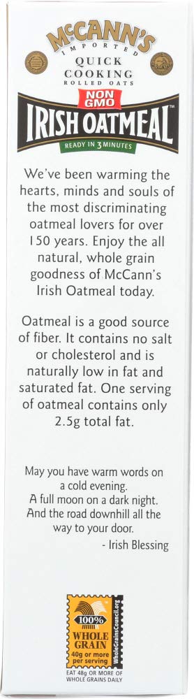 McCann's Quick Cooking Rolled Oats - Irish Steel Cut Oatmeal, 16 oz (Pack of 12) - Healthy Breakfast Cereal for Weight Loss, Energy Boost & Heart Health - Perfect for Overnight Oats, Baking & Smoothies