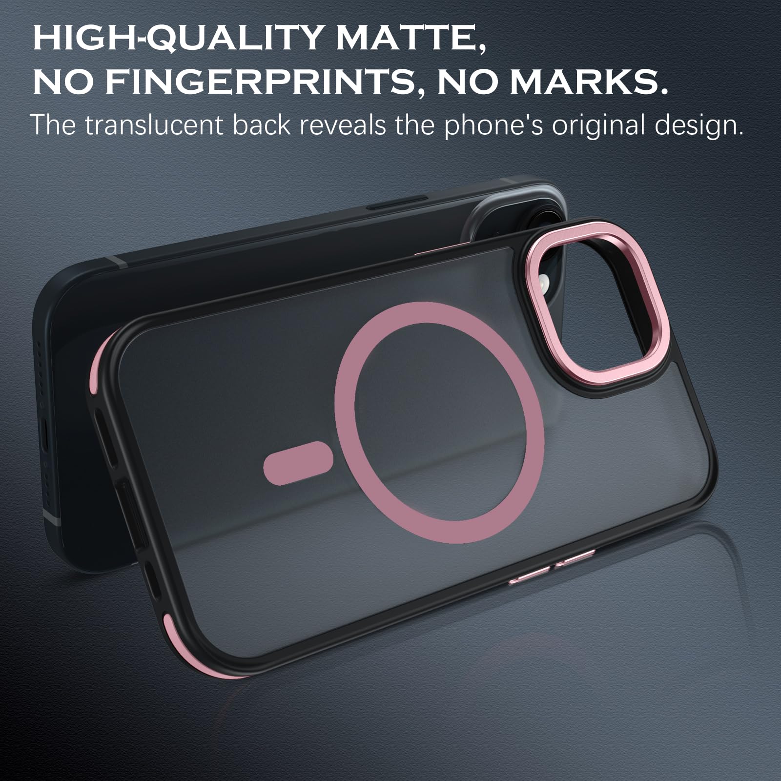 YINLAI Magnetic Slim Translucent Matte Case for iPhone 15 Plus 6.7-Inch | Magsafe Compatible | Shockproof Protective Cover for Men & Women | Black/Pink | Perfect for Everyday Use & Travel Protection