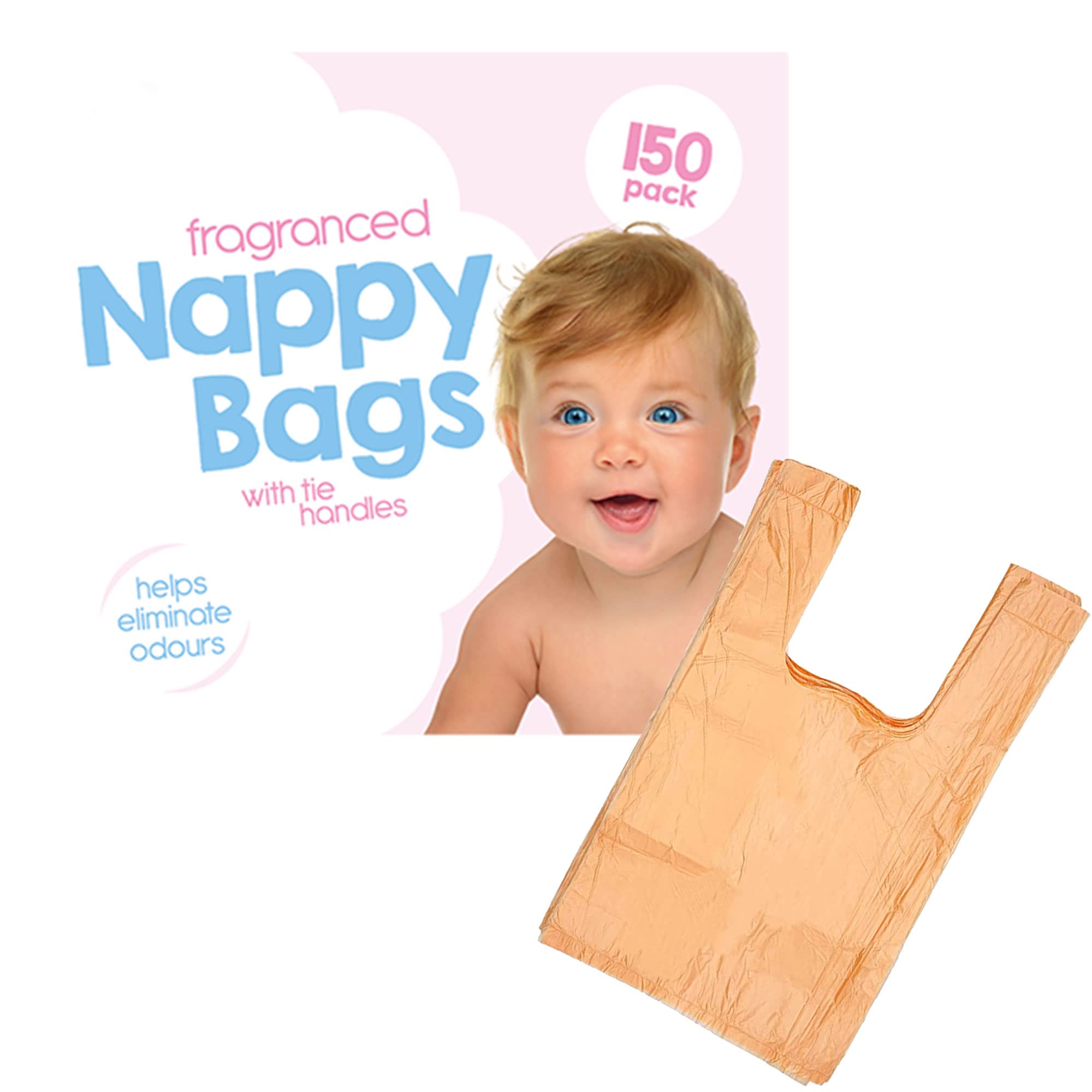 150 Scented Diaper Bags with Drawstring - Odor Control, Leakproof & Durable Baby Travel Essentials - Perfect for On-the-Go Parents, Daycare & Traveling with Infants
