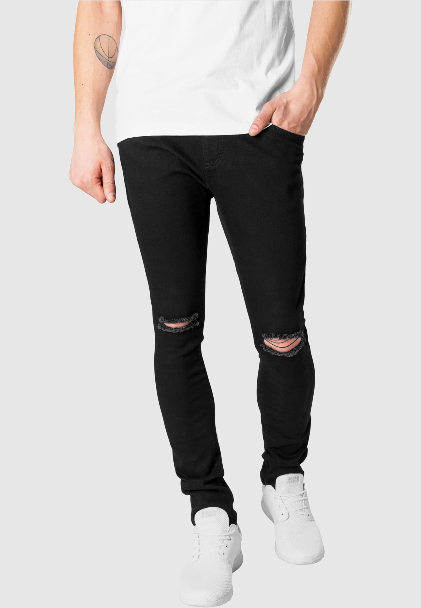 Slim Fit Knee Cut Denim Jeans for Women - Black Wash Size 28 - Perfect for Casual Wear, Street Style & Everyday Comfort