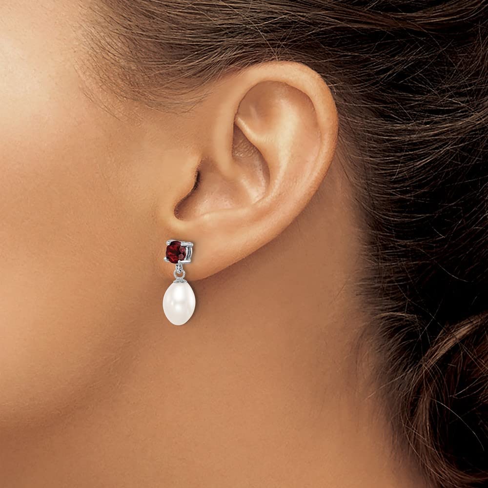 925 Sterling Silver Garnet and Freshwater Pearl Teardrop Earrings for Women | Elegant Dangle Jewelry Gift for Her (7-8mm) | Perfect for Weddings, Parties & Special Occasions