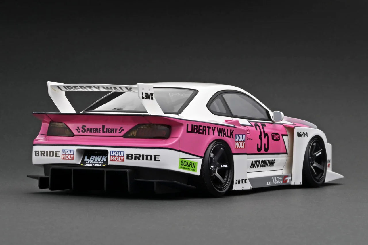 1:18 Scale Nissan Silvia S15 LBWK Super Silhouette Diecast Model Car - White & Pink Limited Edition - Perfect for Collectors, Car Enthusiasts & Home/Office Display