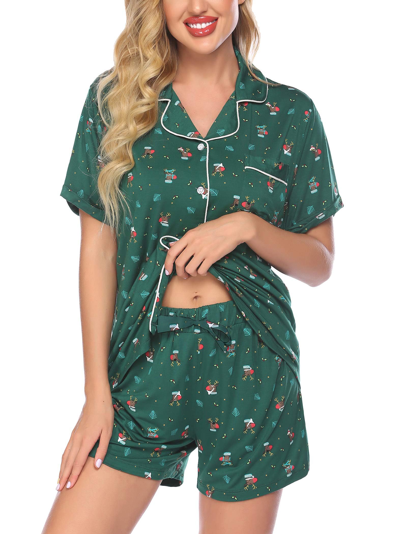 Ekouaer Women's Short Sleeve Pajama Set - Soft Button Down Sleepwear & Lounge Outfit - Perfect for Relaxing at Home, Sleepovers, and Cozy Nights