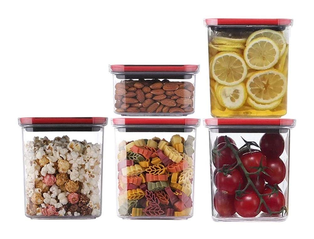 5-Piece Vacuum Sealed Storage Jar Set - Transparent Plastic Food Containers for Cereal, Coffee Beans, Nuts & Powdered Milk | Airtight Kitchen & Pantry Organization (Size A) | Perfect for Meal Prep, Snack Storage & Bulk Food Preservation