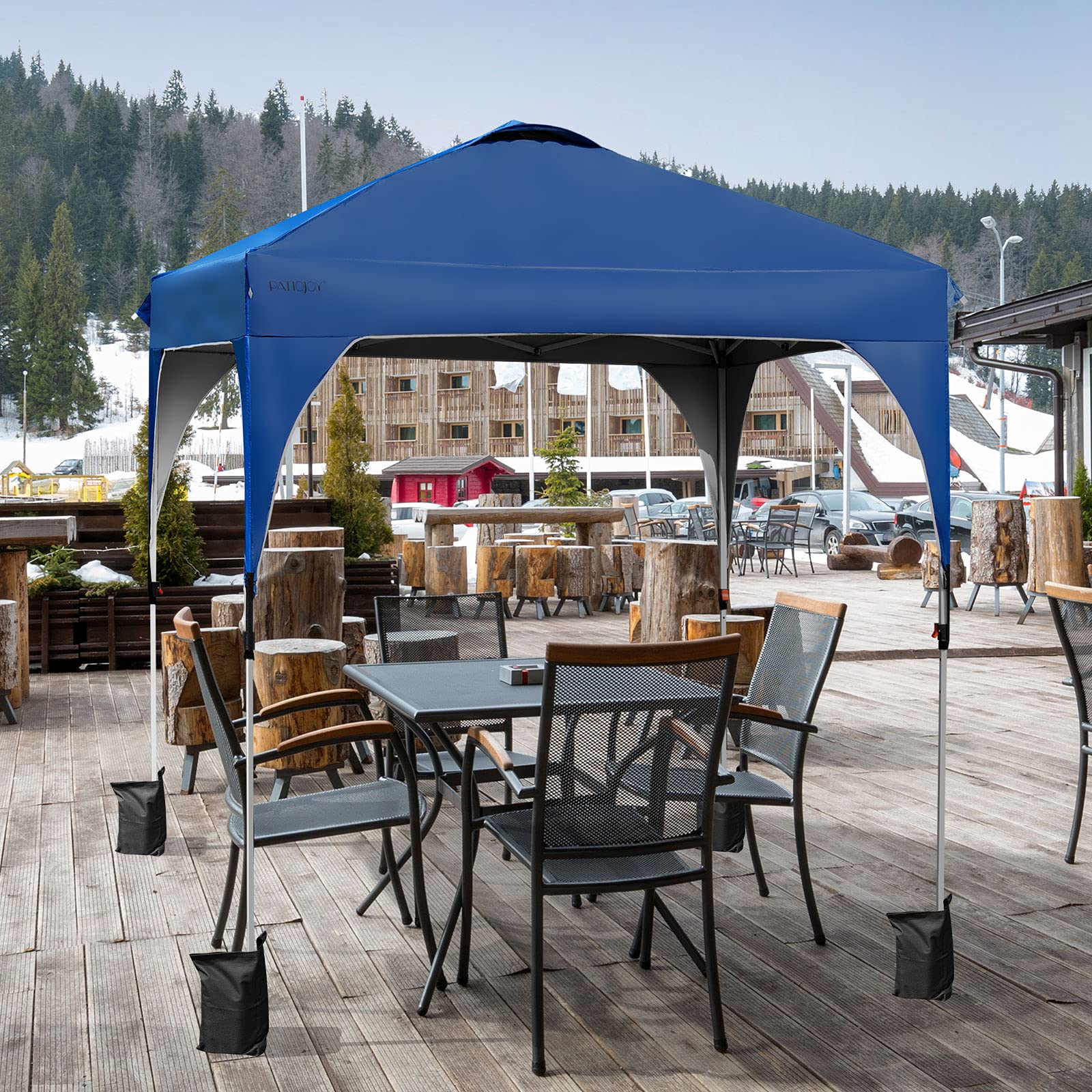 Tangkula 6.6x6.6 FT Outdoor Pop-Up Canopy Tent - Adjustable Height Commercial Instant Shelter with Carry Bag & 4 Weight Bags - Waterproof Sun Shade for Camping, Beach, Picnic, Backyard Parties (Blue)