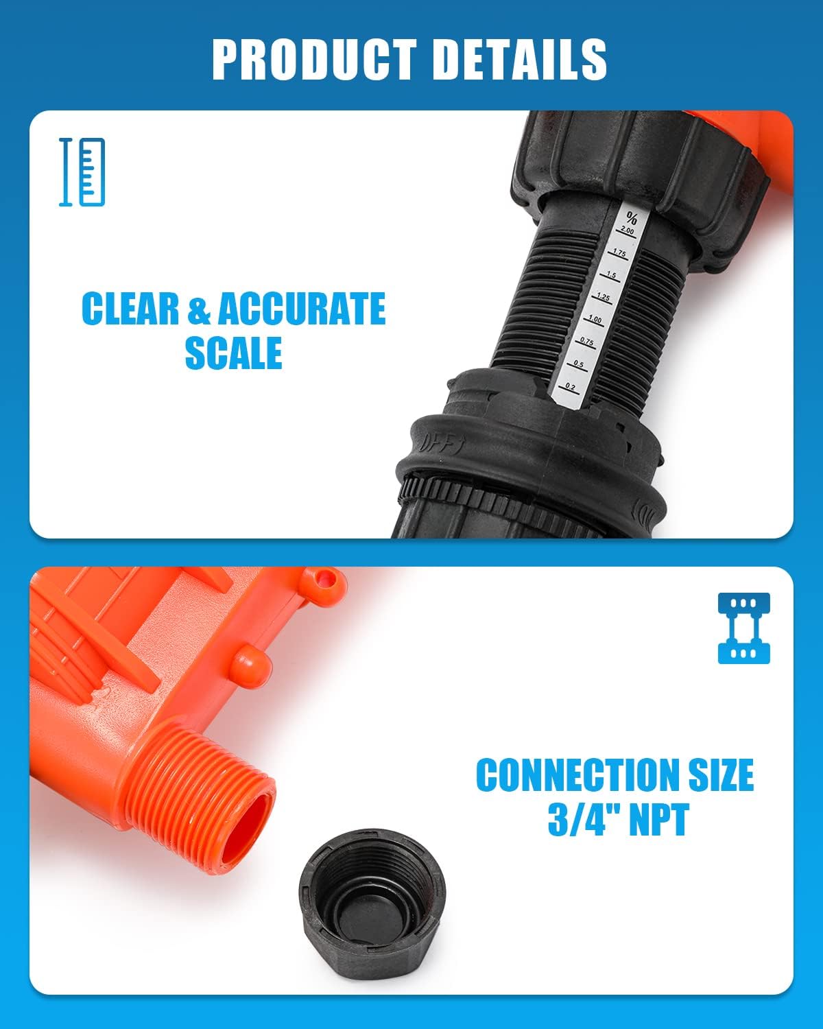 NEWTRY 1:500-1:50 Fertilizer Injector for Drip Irrigation System | 0.2%-2% Adjustable Dosing Pump | Garden Greenhouse & Agricultural Nutrient Delivery | Perfect for Hydroponics, Livestock Watering & Commercial Farming