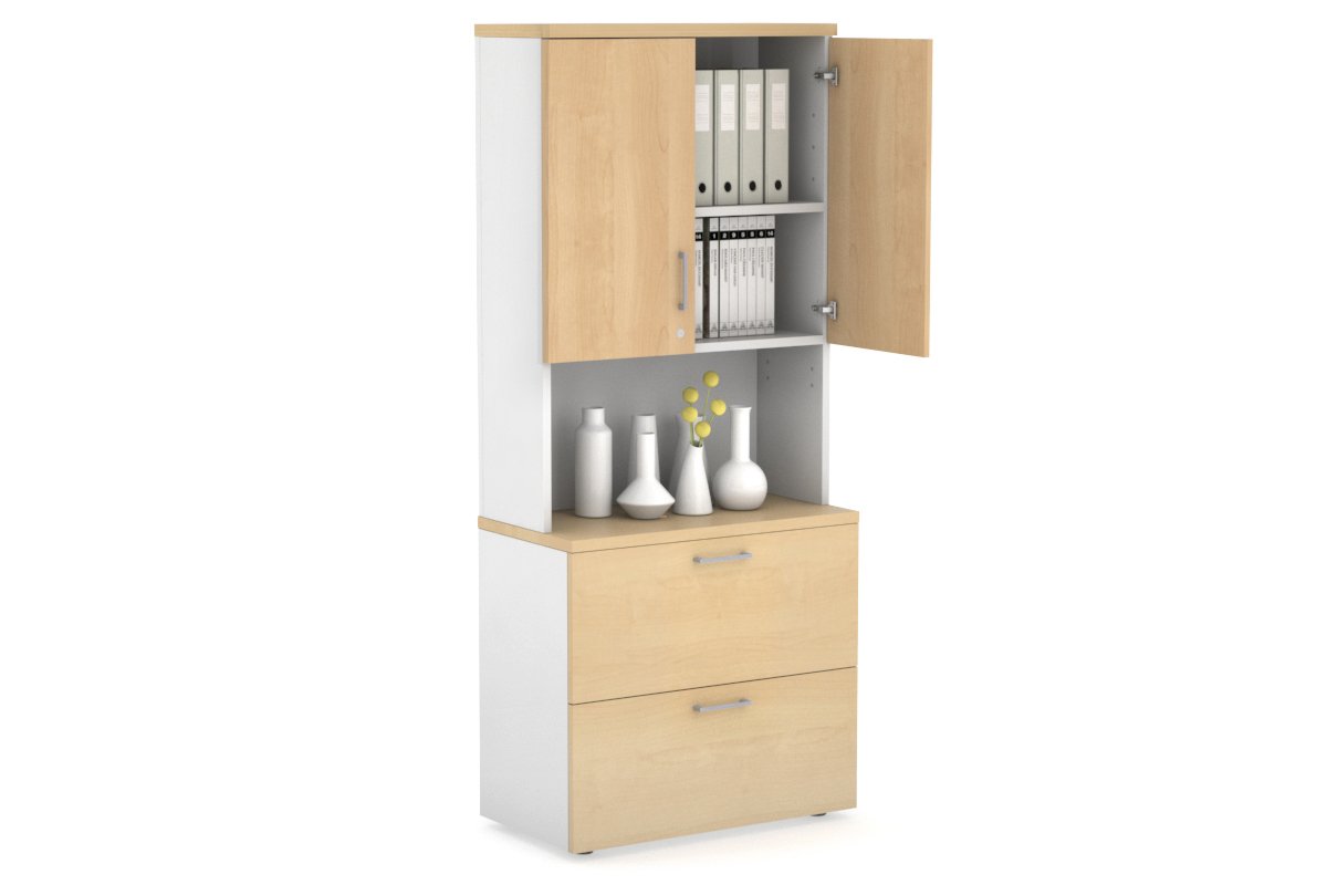 Compact Lateral Filing Cabinet with Hutch and Doors - 31.5