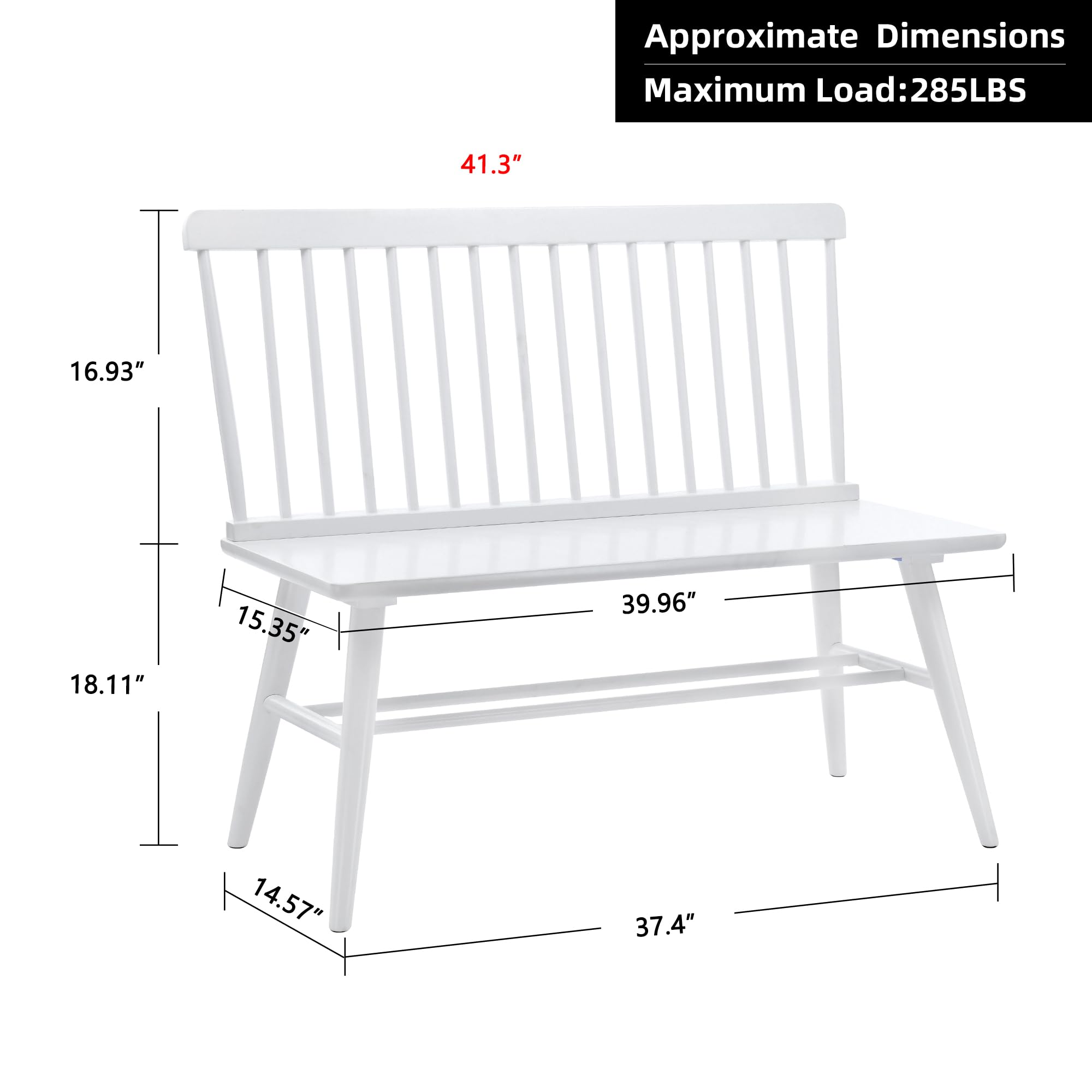DUHOME Farmhouse Style Entryway Bench with Spindle Back - Solid Wood Windsor Bench for Hallway, Dining Room, Living Room & Balcony - Perfect for Home Decor, Entry Storage & Seating (White)