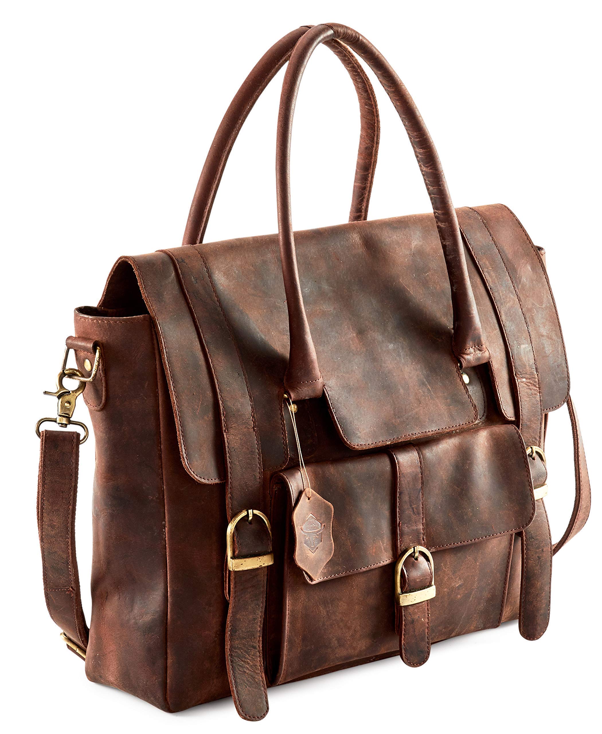 Premium Leather Briefcase for Women - Stylish Laptop Tote Bag with Secure Zipper - Professional Work Messenger Bag for Business & Office Use