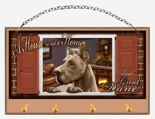 Scott Rogers Art - Great Dane 'Paws on the Windowsill' Key & Leash Holder | 'A House is Not a Home' Dog-Themed Wall Decor for Pet Lovers - Perfect for Entryway Organization & Dog Accessories Storage