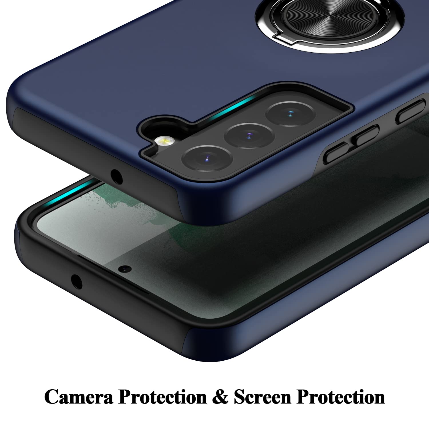 MMHUO Samsung Galaxy S22 5G Case (2022) - Military Grade Drop Protection, Slim Dual Layer Design with Kickstand & Hidden Ring Holder | Shockproof Phone Cover for Everyday Use, Travel & Outdoor Activities | Blue