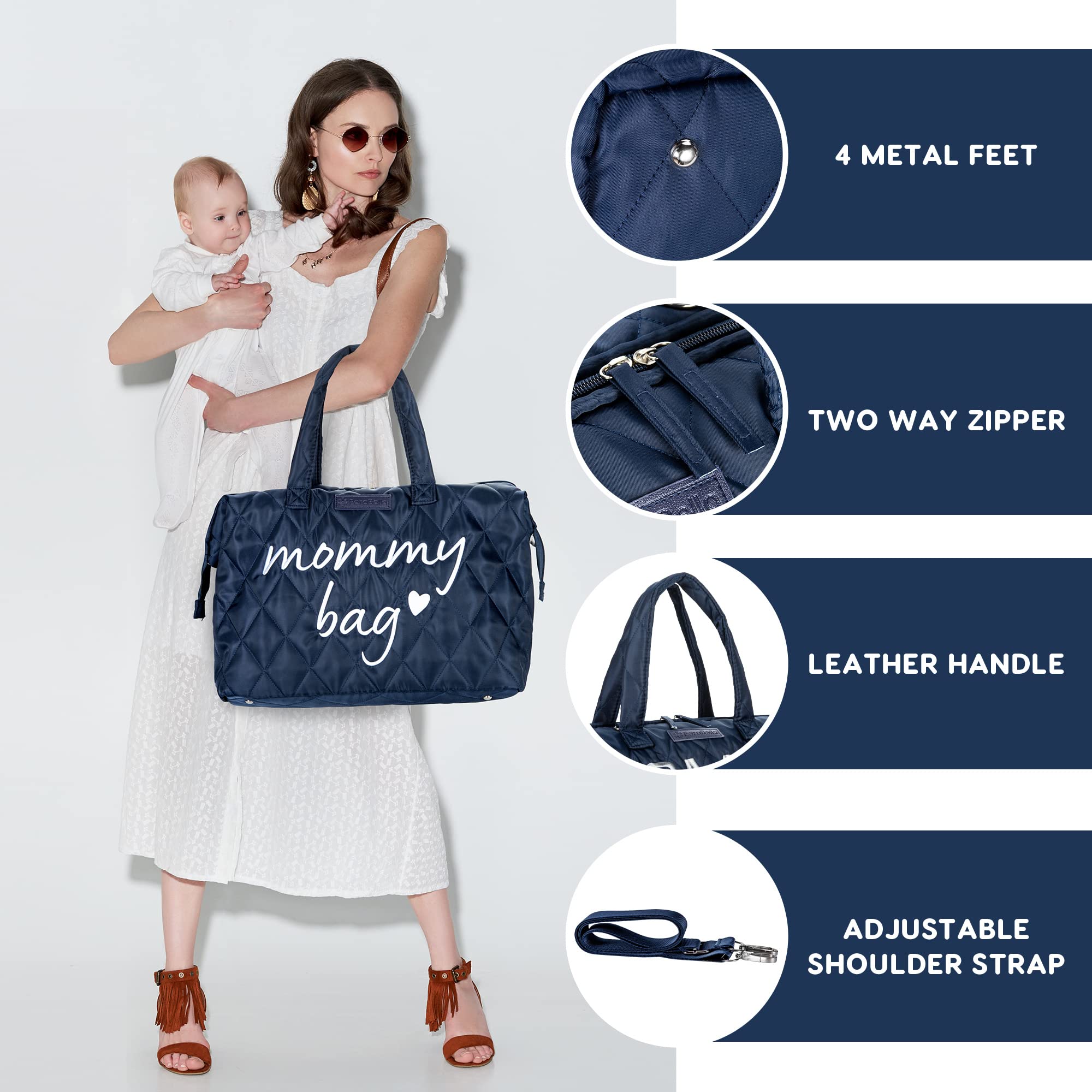 PeraBella Large Diaper Bag Tote - Stylish Hospital Bag for Labor & Delivery, Spacious Maternity Bag for New Moms - Perfect for Baby Essentials, Travel & Everyday Use